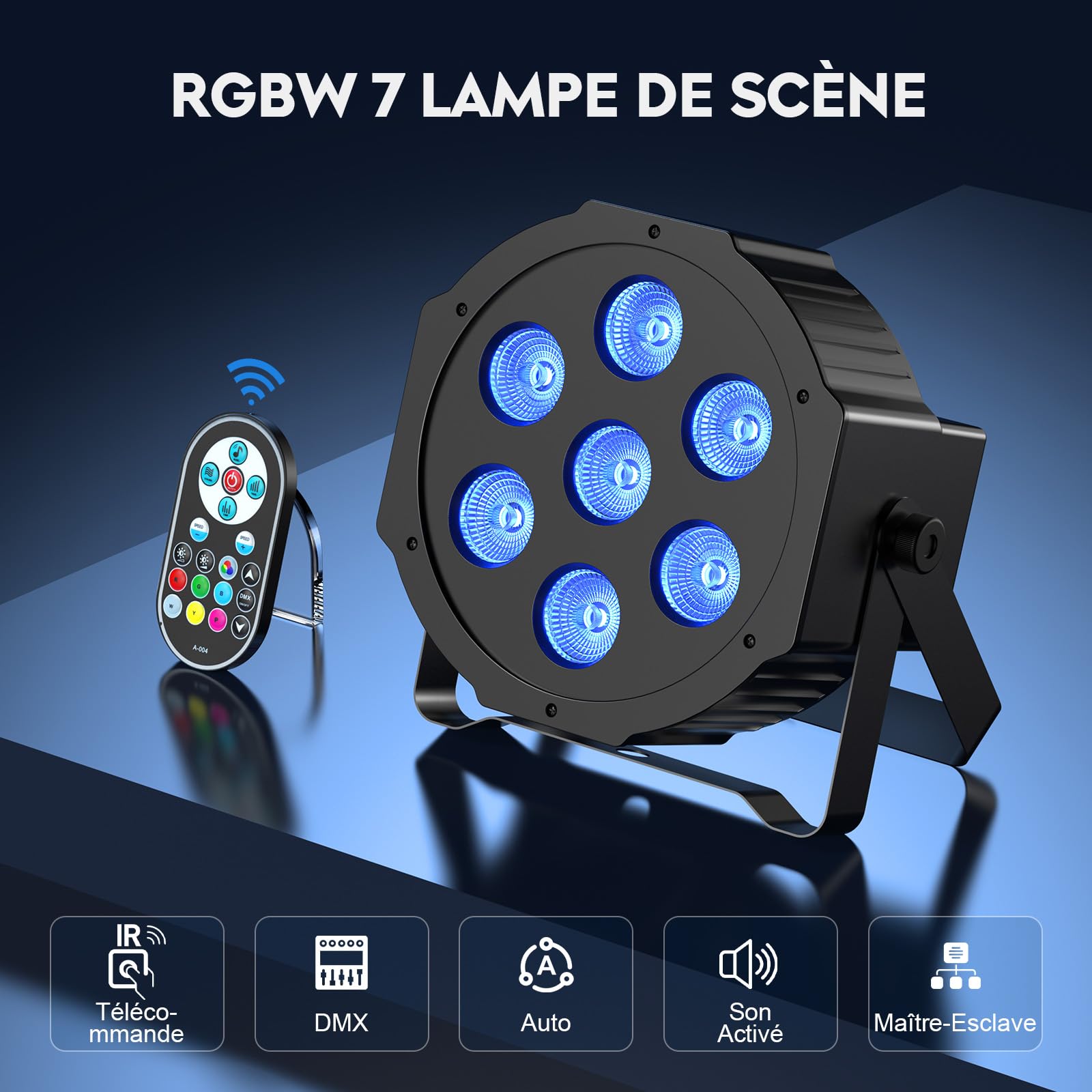 4PCS RGBW 7 Par LED Éclairage de Scène, Lumière Scène DMX Effets de Lumière Disco avec Télécommande et Activation Sonore pour DJ Lumière de Soirée Bar Concert Halloween Noël