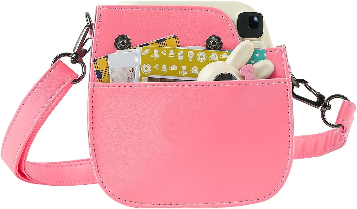 Katia Groovy Camera Case Compatible for Fujfiilm Instax Mini 9 Instant Camera with Shoulder Strap and Film Accessories Pocket - Raspberry