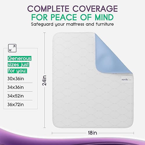 Miniatura 3 de Royal Care - Protector de cama, silla y colchón para incontinencia, muy absorbente, impermeable y reutilizable, lavables a máquina, para niños,