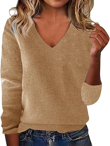 Warm Plus Size Sweaters for Women V Neck Classic Soft Pullover Sweater Loose Cas