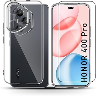 جراب حماية مع شاشة حماية من الزجاج المقوى لموبايل هونر 400 برو، جراب موبايل من البولي يوريثين المقاوم للحرارة، والمضاد للخدش، شاشة حماية من الزجاج بدرجة صلابة 9H، حماية شاملة من هوليلو