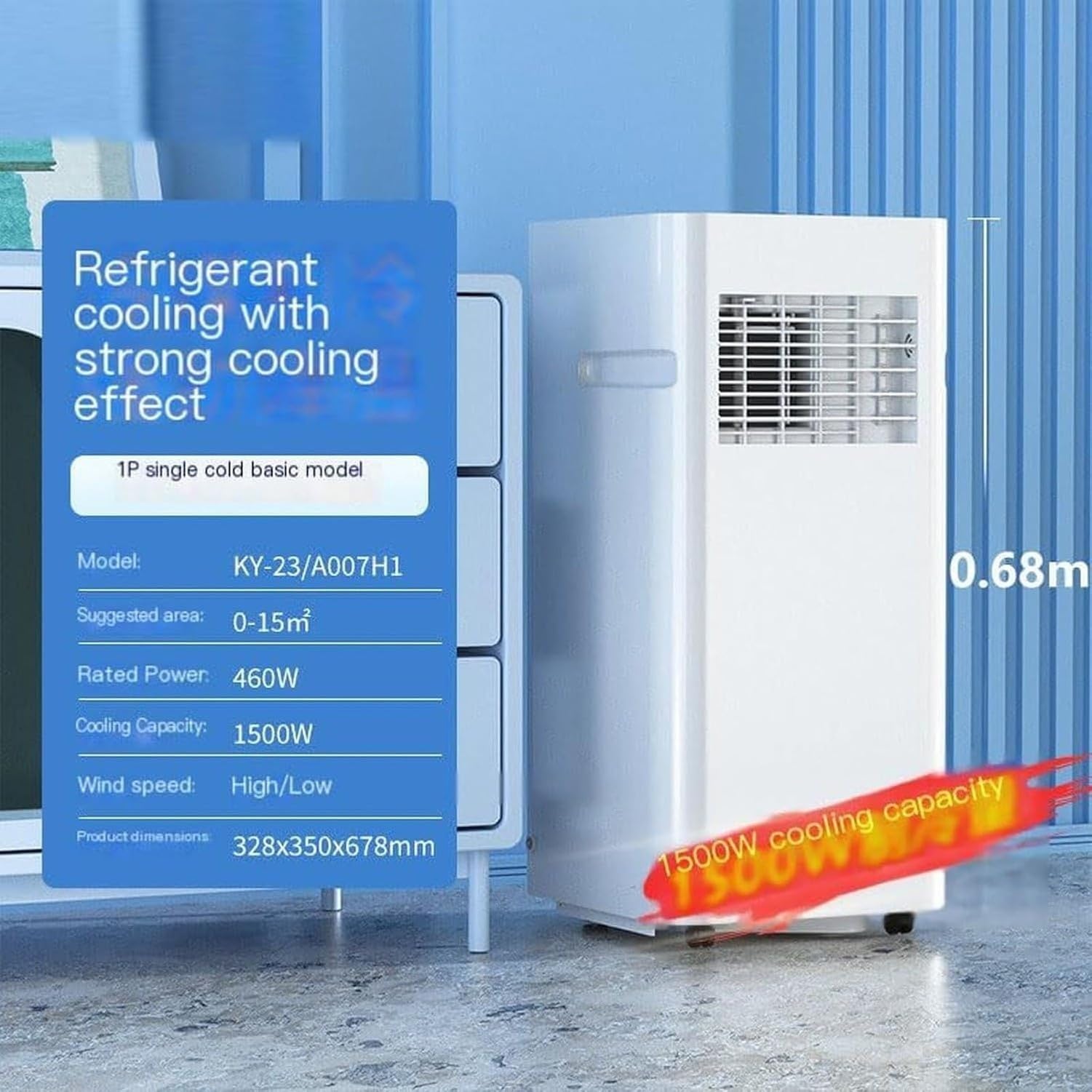 Condizionatore Portatile 12000BTU Silenzioso con Timer e Telecomando per Camere, Spina UK a 3 Pin e Adattatore Inclusi, Raffreddamento Energet, Style 4, 7000 BTU