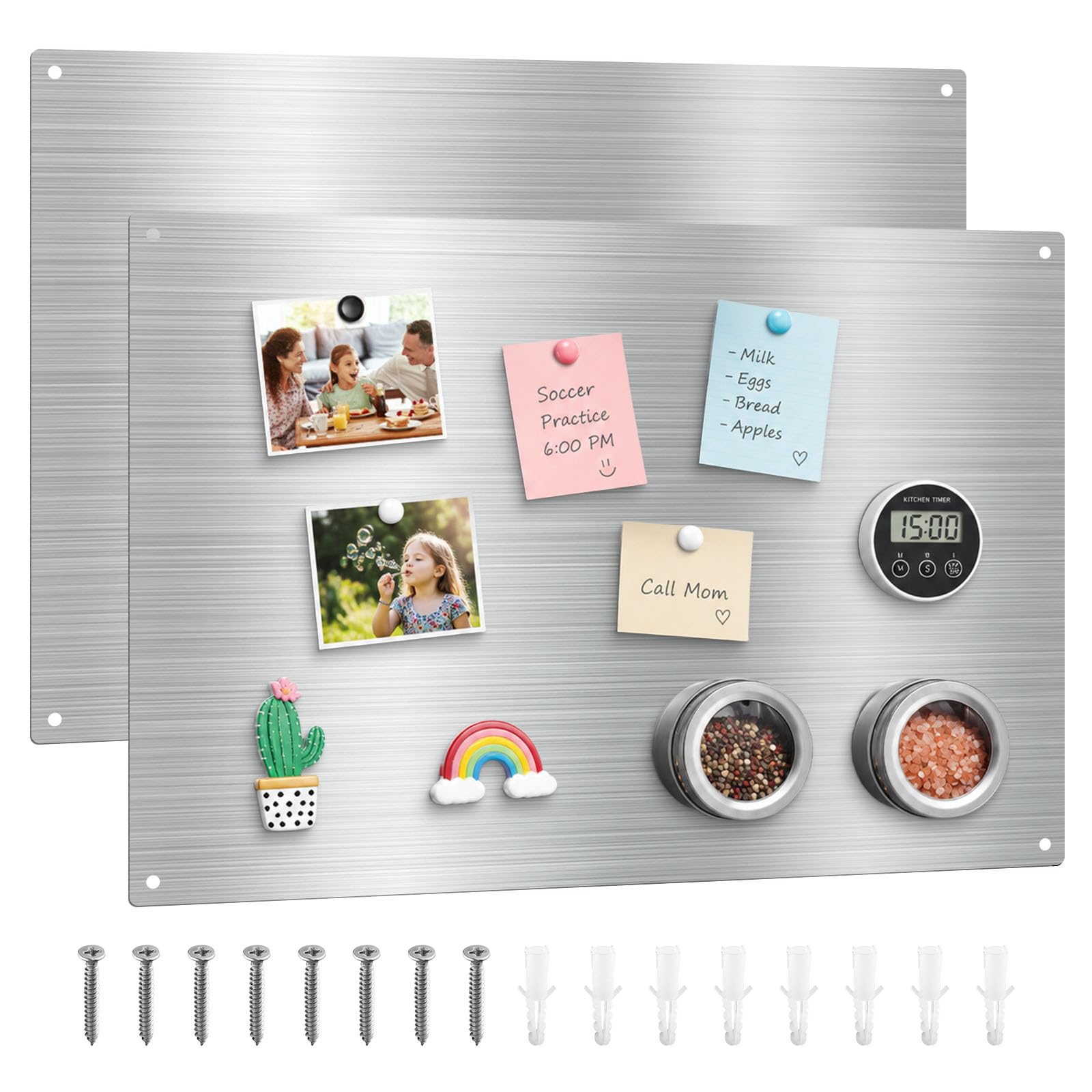 Photo 1 of 2 Pack 30 x 14 Inch Magnetic Bulletin Board for Wall, Frameless Stainless Steel Magnetic Board with Screws, Dry & Wet Erase Memo Board for Notes, Photos, Refrigerator, Home Office (30×14 inch)