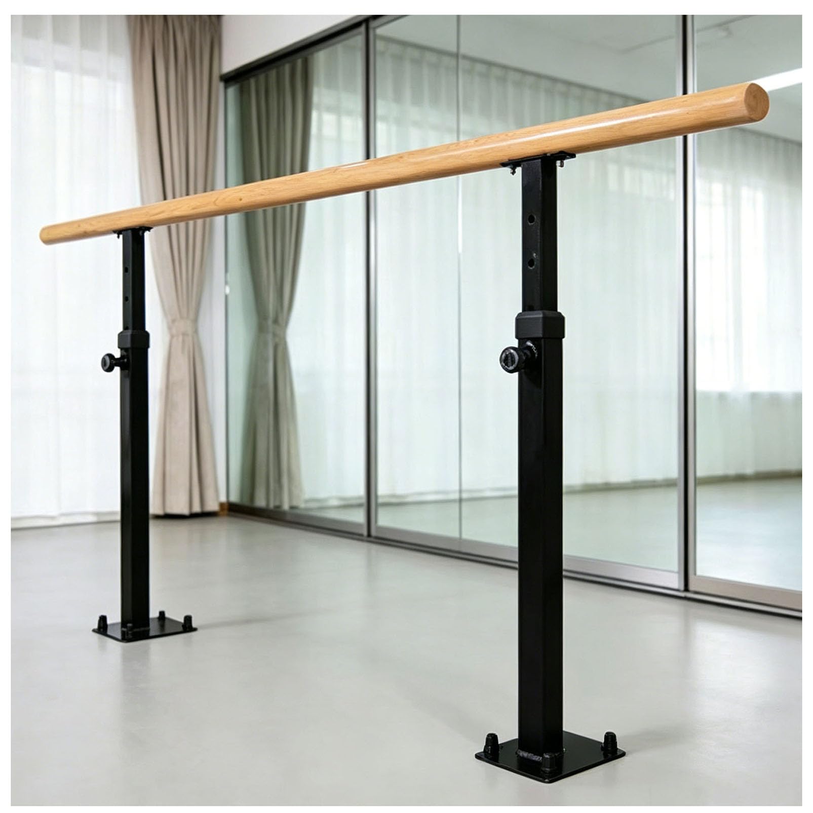Barra de ballet fija al suelo de madera maciza con altura regulable de 7 niveles para casa