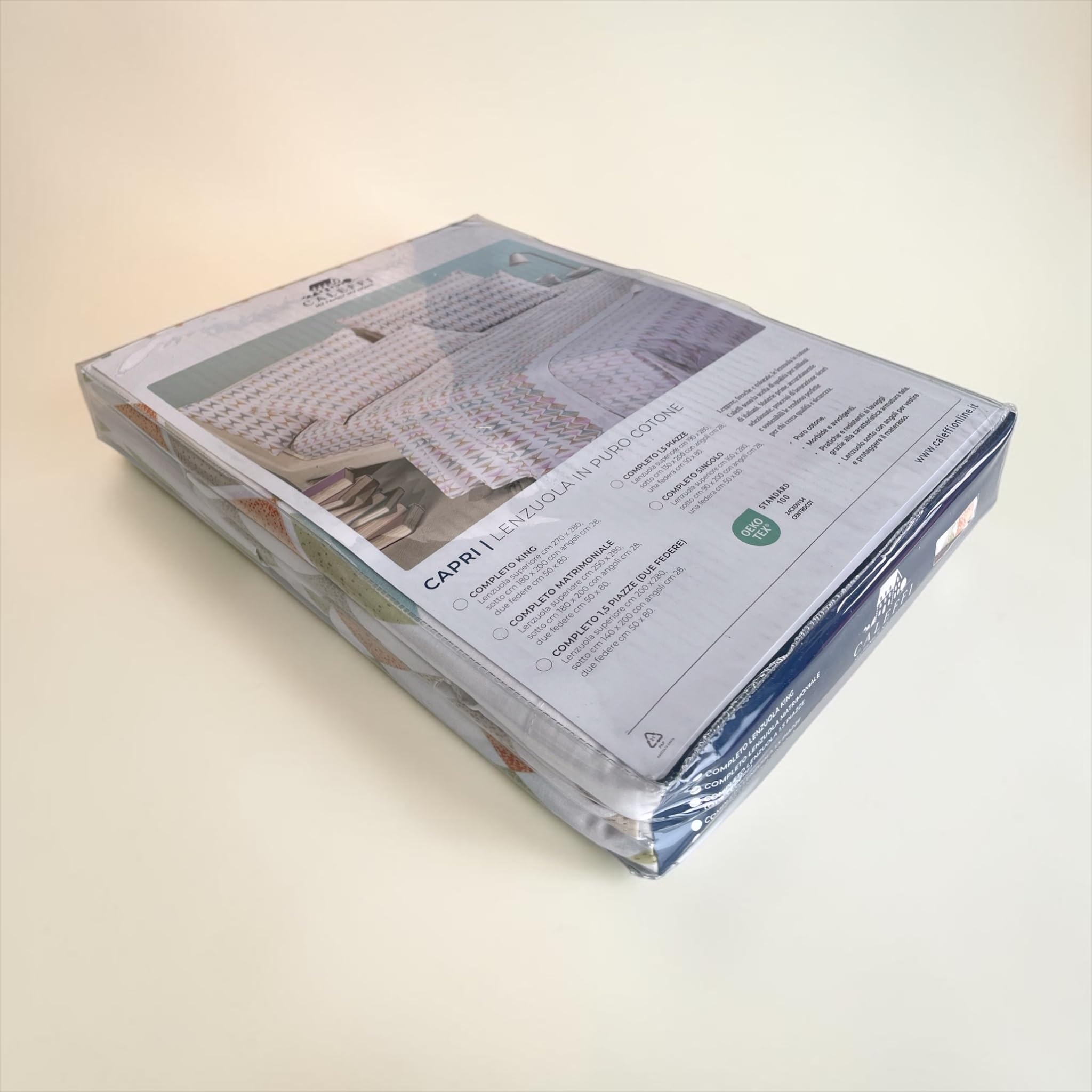 Caleffi Komplet pościeli na 1 łóżko queen size, 100% bawełna capri - zestaw pościeli 200 x 280 cm, spód z gumką 140 x 200 cm x 28 cm, 2 poszewki na poduszki 50 x 80 cm, wzór geometryczny