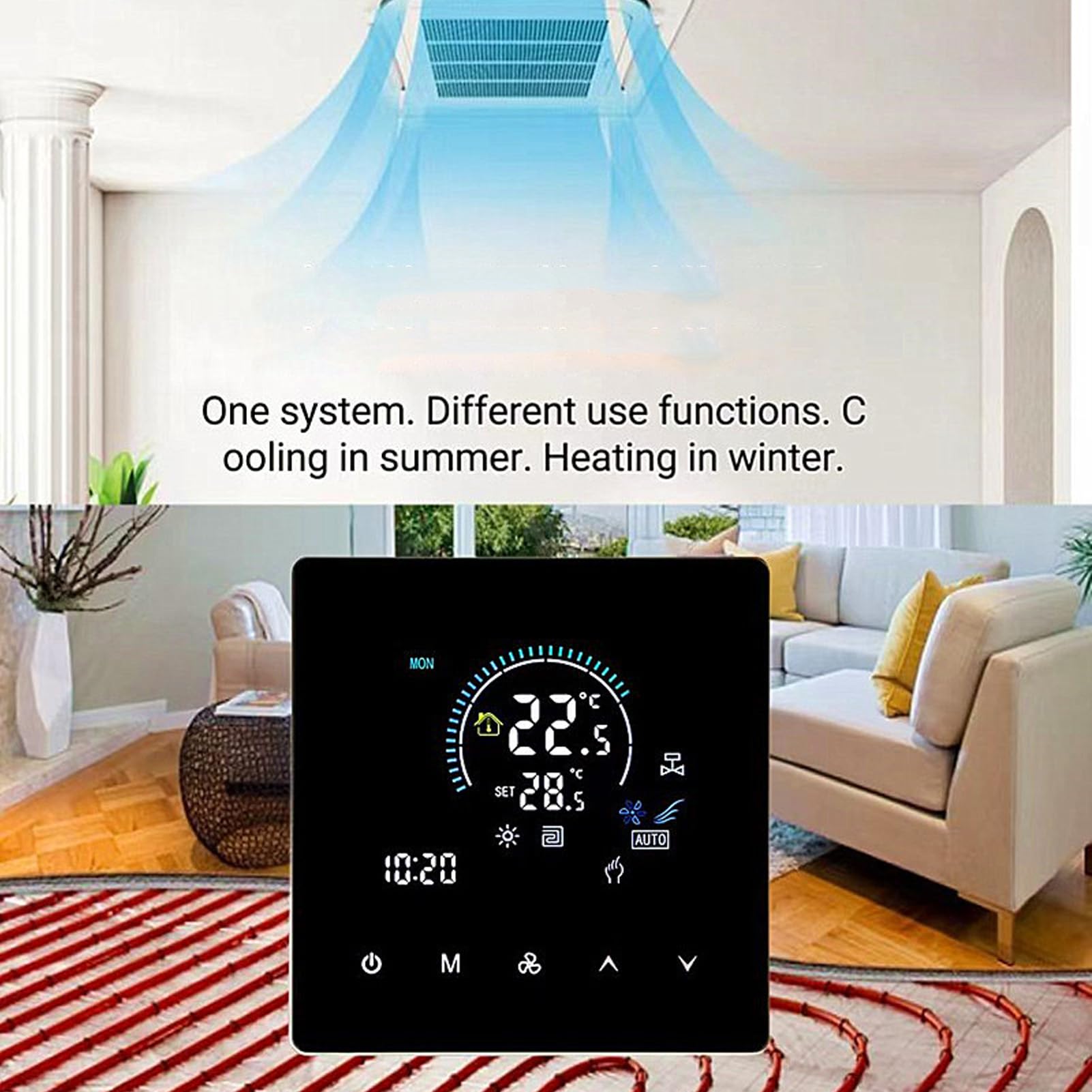 Smart Color Central Air Condither Thermostat Programowalny ekran dotykowy, z programowalnym zasięgiem 5-60 ℃ dla biur centrów handlowych hotele