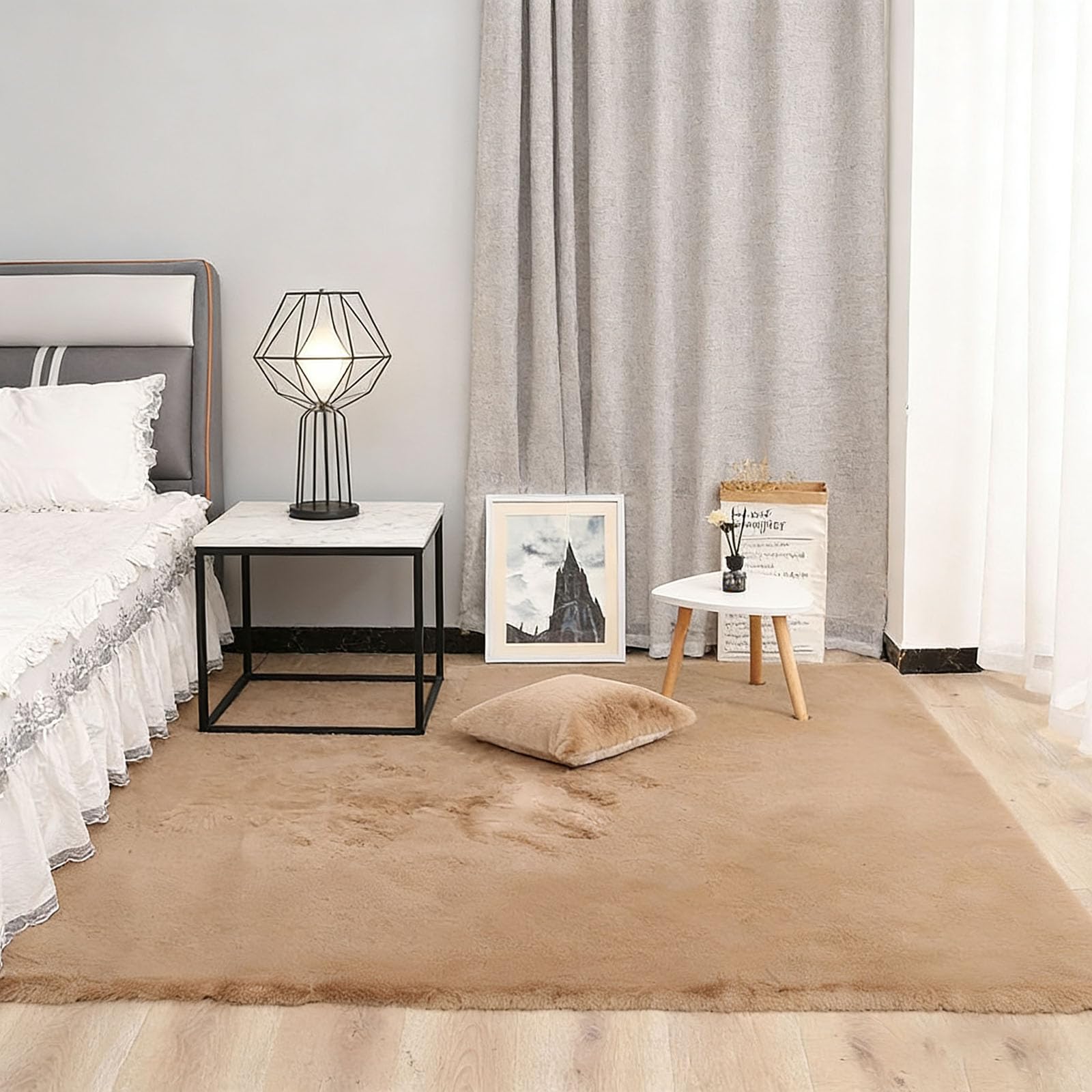 Tapis moderne kaki 60x180 cm à poils courts et antidérapant
