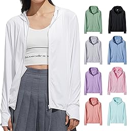 [Amtop] レディース ラッシュガード ラッシュパーカー UVカット99% UPF50+ 接触冷感 長袖 フード付き 指穴付き 吸汗速乾 通気性 高ストレッチ 体型カバー ゆったり 夏用 アウター 通勤 アウトドア 海 自転車 スポーツ
