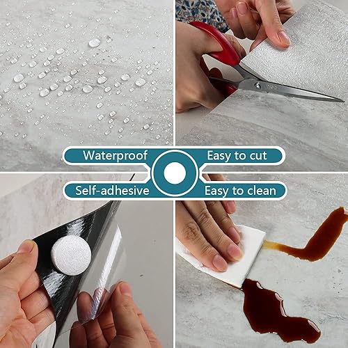 Miniatura 8 de VEELIKE Azulejos de vinilo de travertino beige, impermeables, para despegar y pegar, para cocina, baño, baldosas de mármol para despegar y pegar,