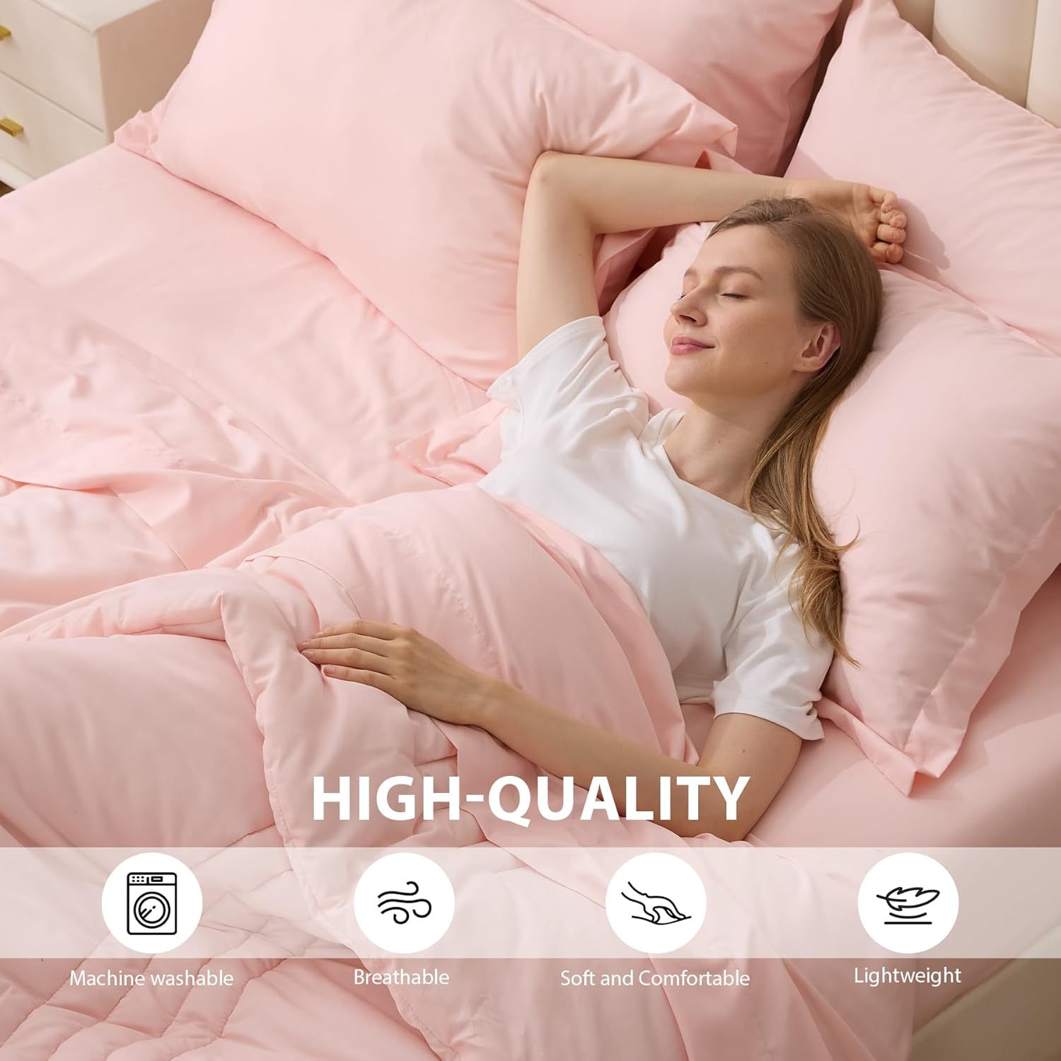 Queen Comforter Set Pink - Bed in a Bag Queen Size 7 Pieces, Soft Bedding Set for All Seasons, Premium Queen Comforter Set with Comforter, Sheets, Pillowcases & Shams