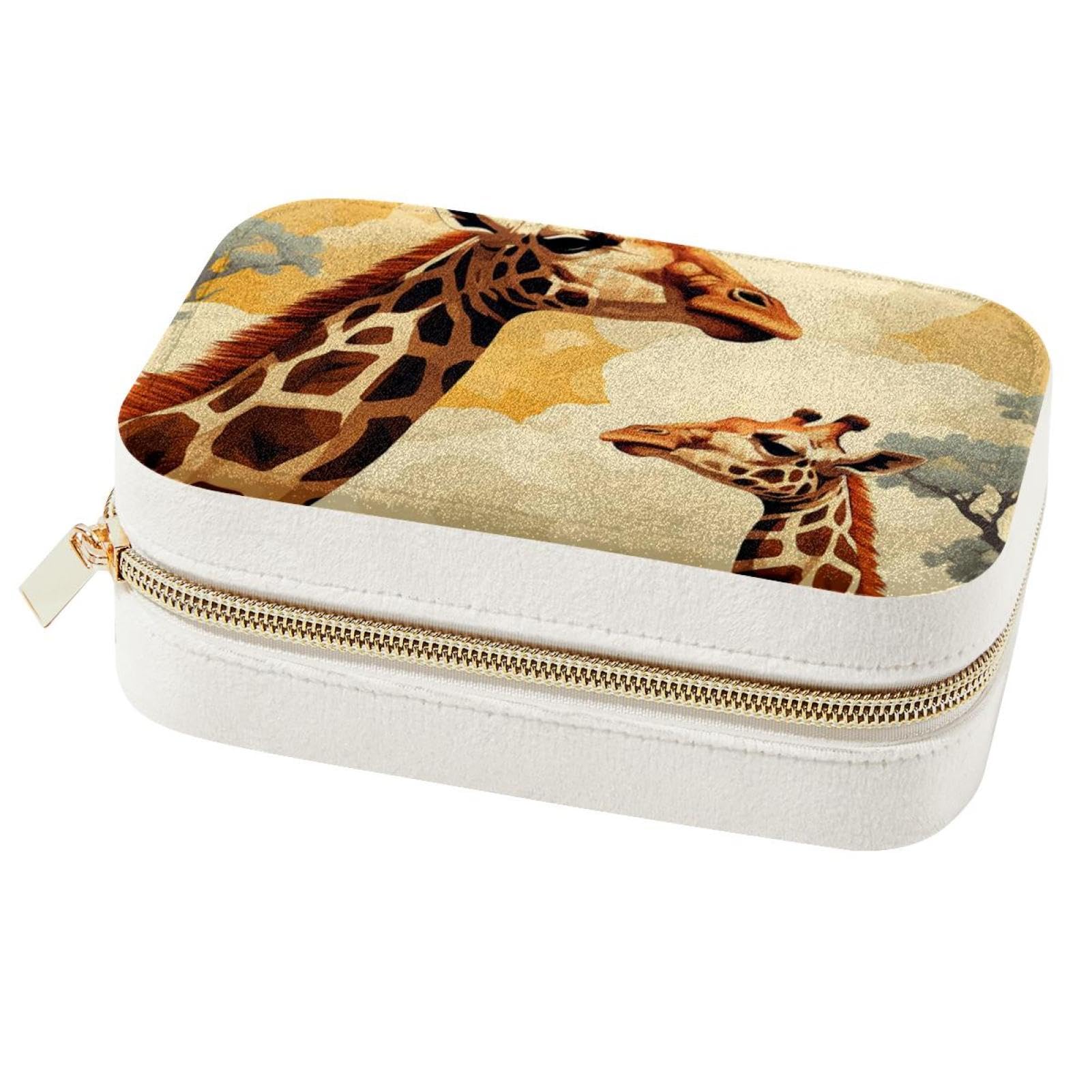 Boîte à bijoux de voyage girafe en cuir compact pour organiser vos bijoux en vacances