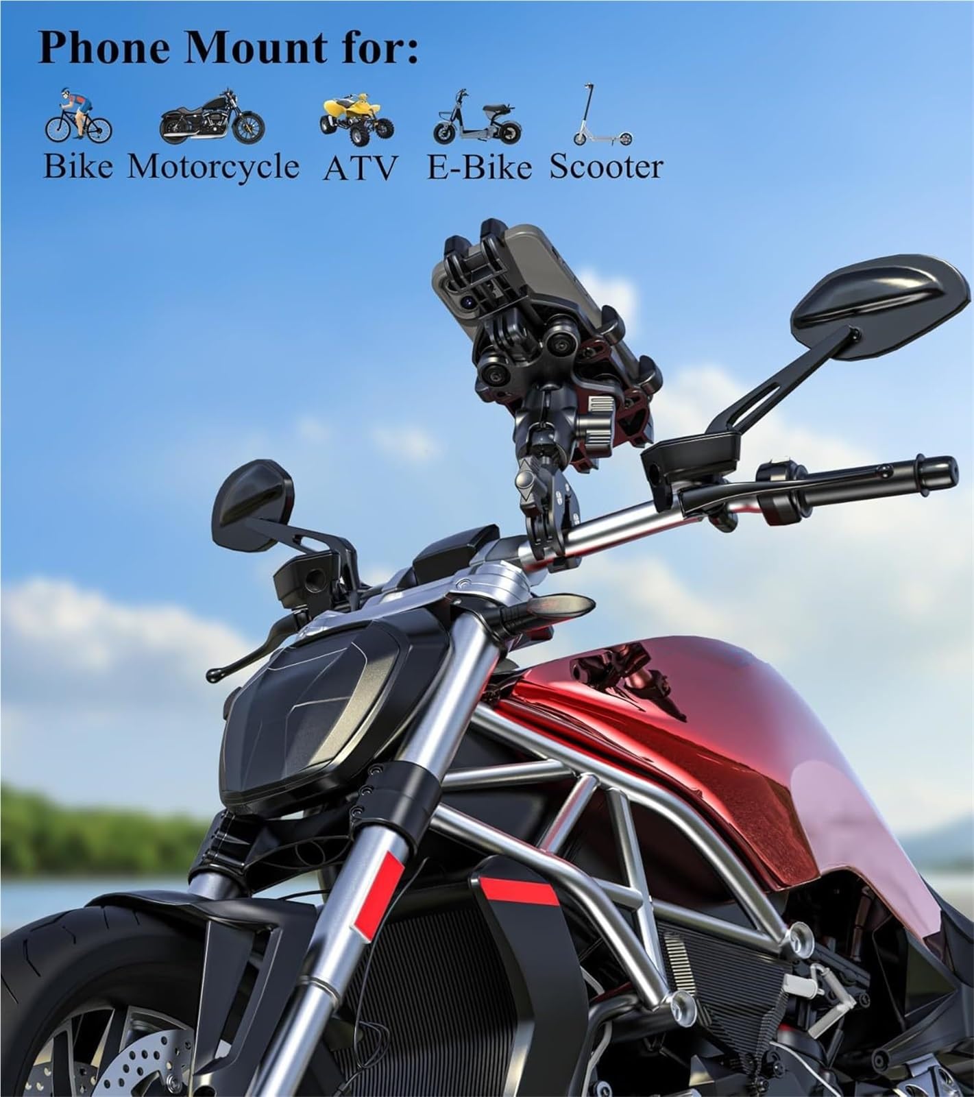 Soporte para Teléfono De Motocicleta con Amortiguador De Vibraciones Y Abrazadera Antivibración para Manillares De 0,5'' A 1,5'' De Diámetro