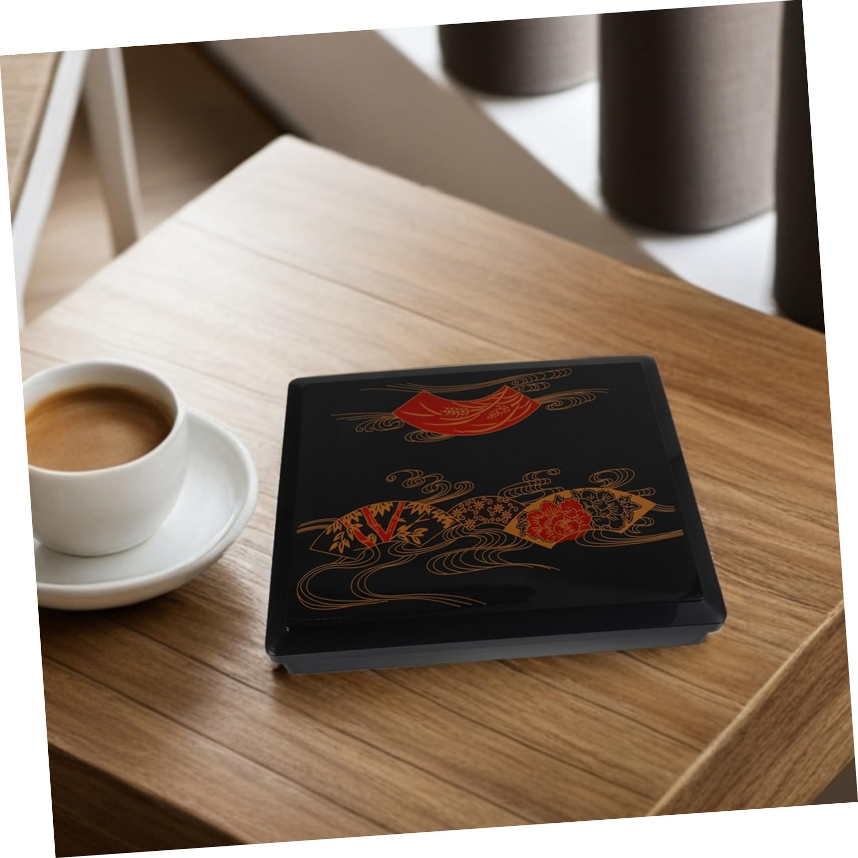 Boîte à Bento Japonaise à Six Compartiments, Noir, Réutilisable