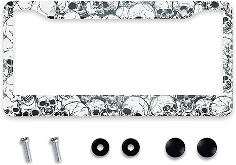 Smooffly Personalized License Plate Frame Stainless Steel Sugar Skull License Plate Accessory Decorative 2 Holes and Screws Fits US Standard License Plates Size: 12.2 x 6.3 Inches for Men Women