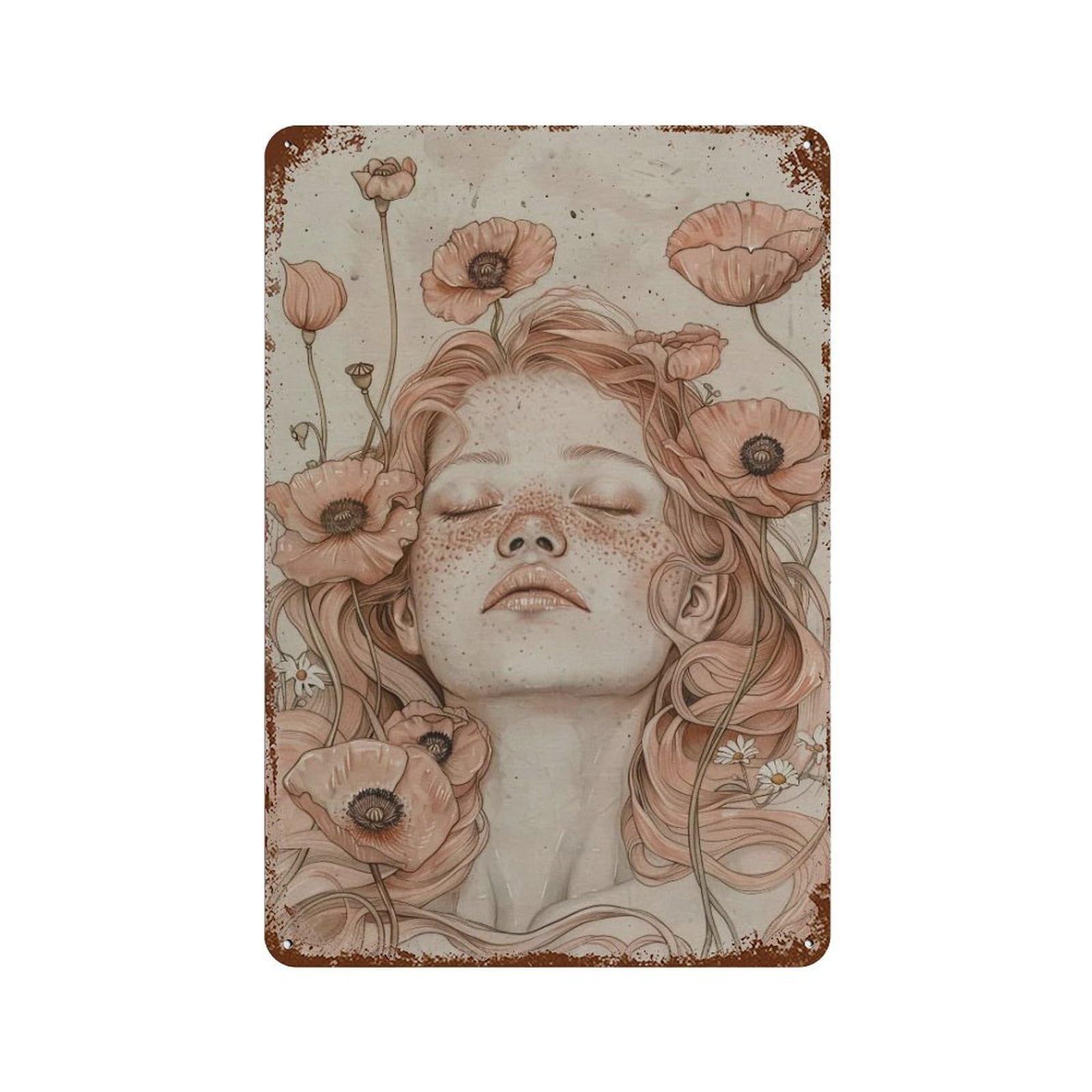 HDURYEYRYY Poppy Veiled Slumber Maiden 03 Wall Retro Iron Vintage Art Metal Tin Sign Poster Modern Home Cofffee Club Art Bar Shop Decor Style 30x20cm