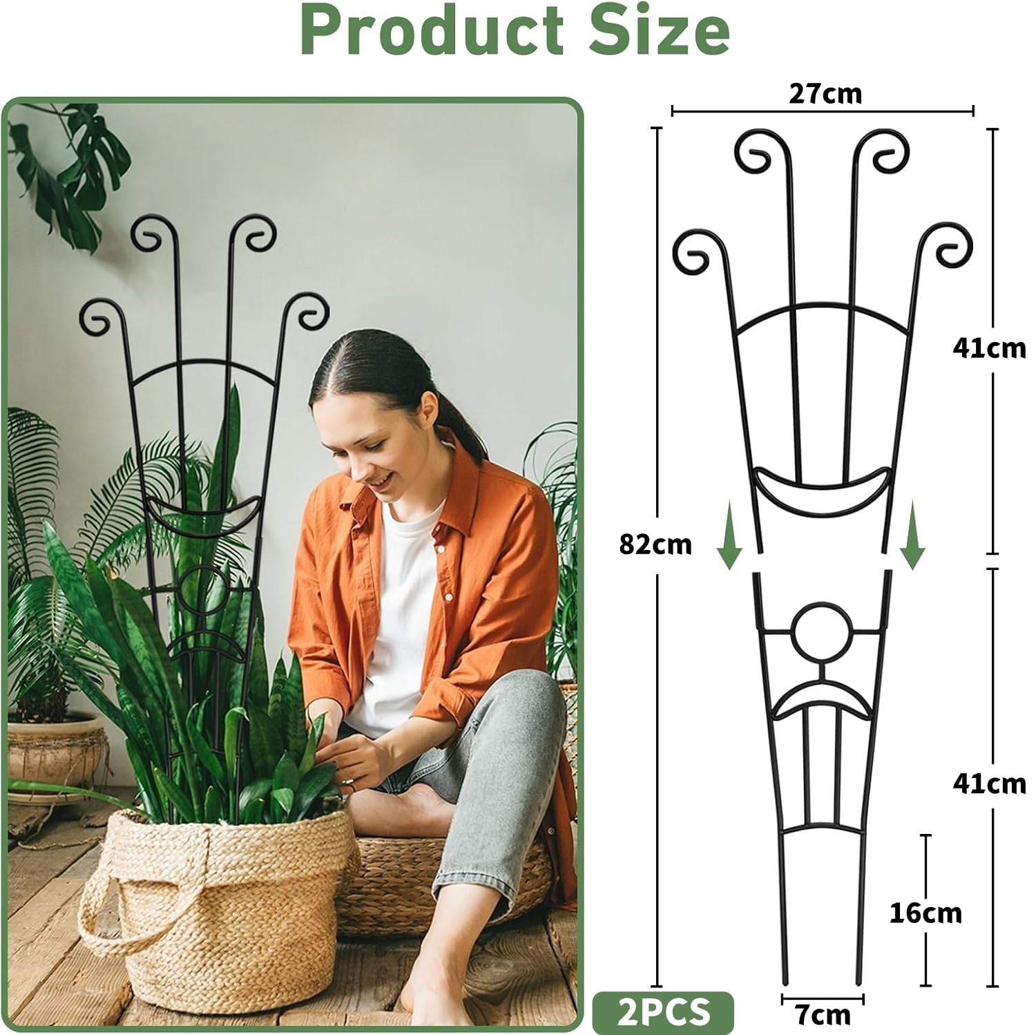 2Pcs Rankgitter 82cm hoch Rankhilfe Pflanzenstütze für Kletterpflanzen, Robuste Metall Pflanzengitter Rankstäbe Pflanzen Stützpfähle für Rosen Clematis Efeutute Monstera Tomaten Topfpflanzen