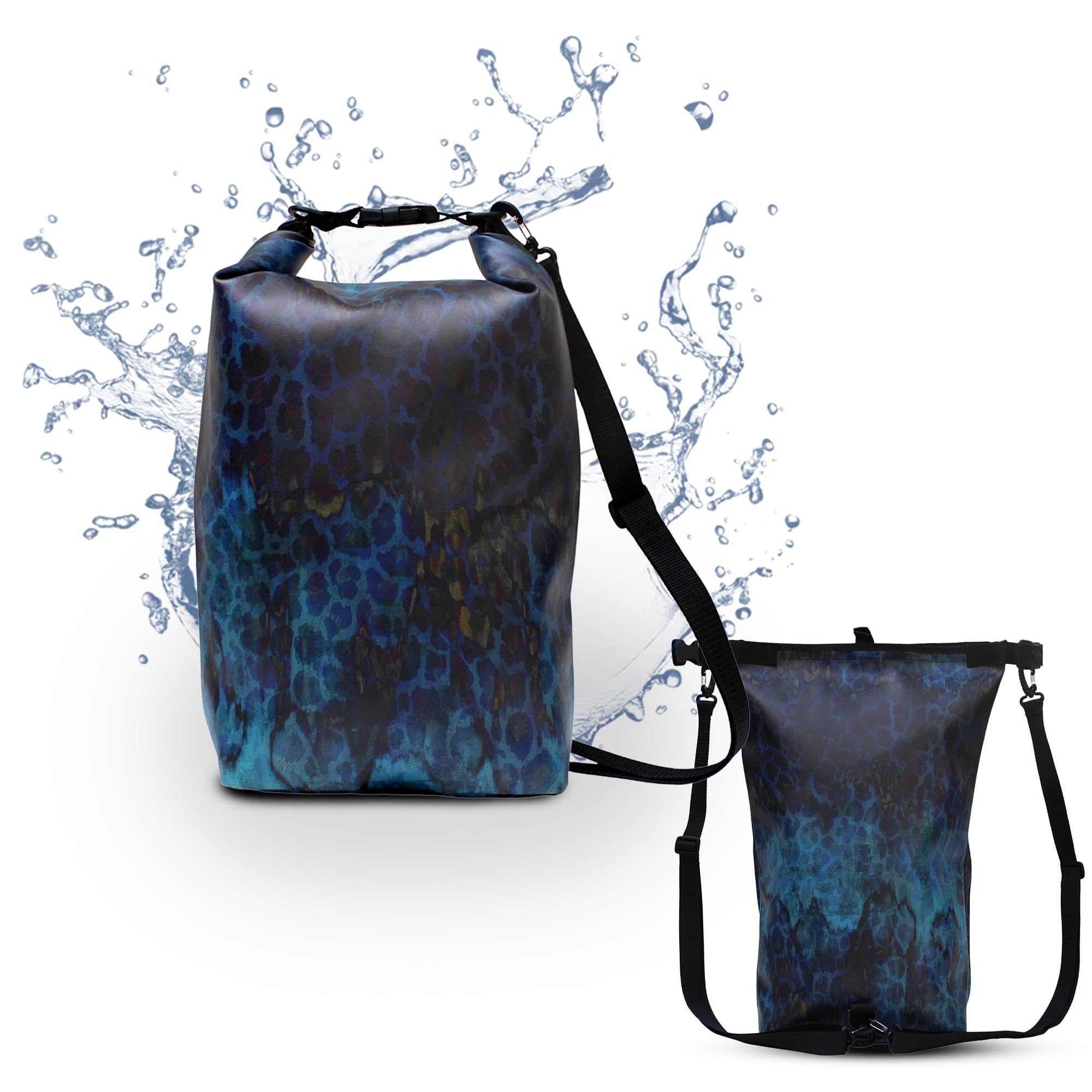 Ikuri Drybag Trockentasche Rucksack Rolltop Wasserdicht aus Plane - Tasche für SUP, Surf, Kayak, Outdoor - Design Pantera