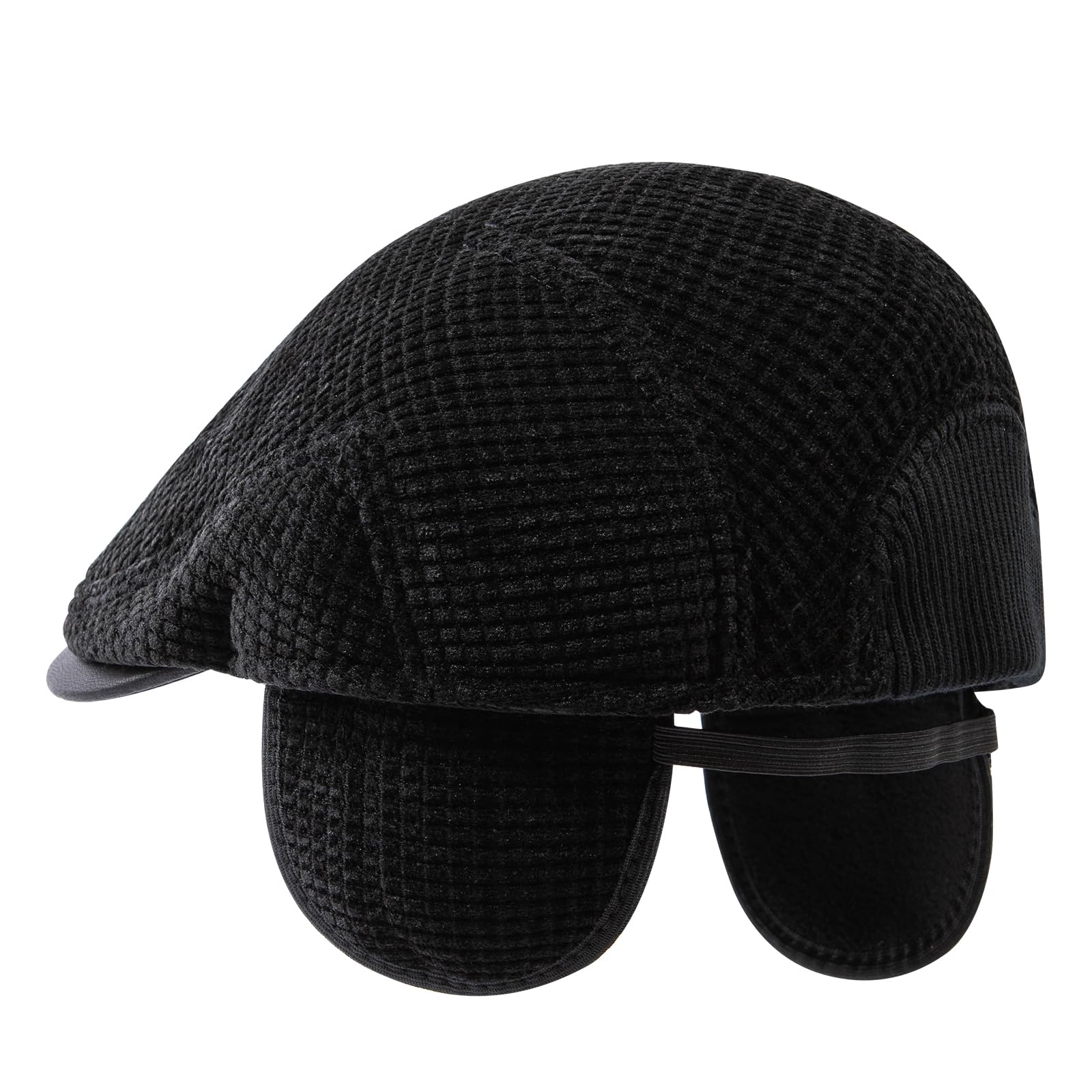 Gvatasz Men's Newsboy Hat with Earflaps Flat Ivy Caps Irish Cabbie Cap Winter Grandad Driving Cap Vintage Warm Hat,Black