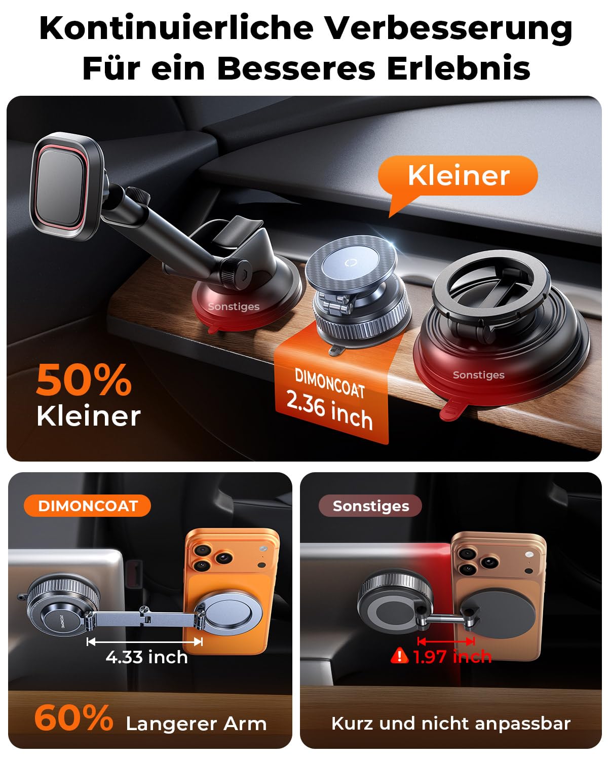 Upgraded - Supporto magnetico per cellulare in nano-gel, girevole a 360°, in metallo, per auto con potenza di aspirazione 119+LBS e magnete più forte, per iPhone 17 Pro Max
