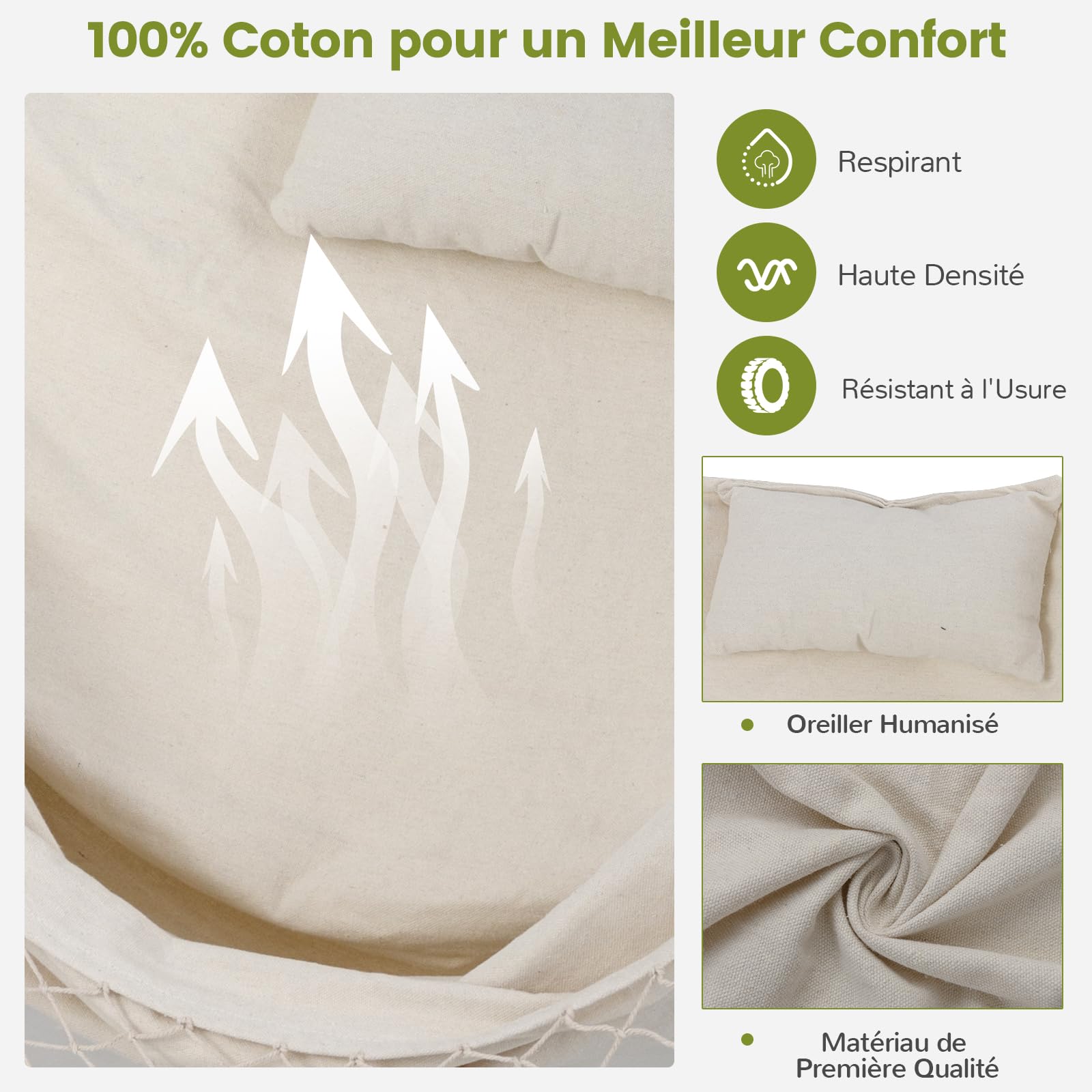 COSTWAY Hamac sur Pied avec Support en Métal, 6 Hauteurs 96-146 cm, Beige