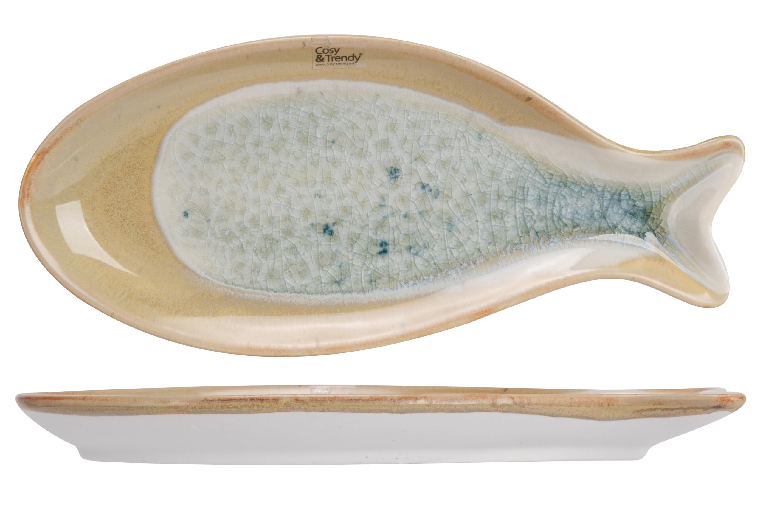 Cosy & Trendy Navajo Set of 4 Ceramic Aperitif Plates 20 x 8.7 x 2 cm Fish Shape
