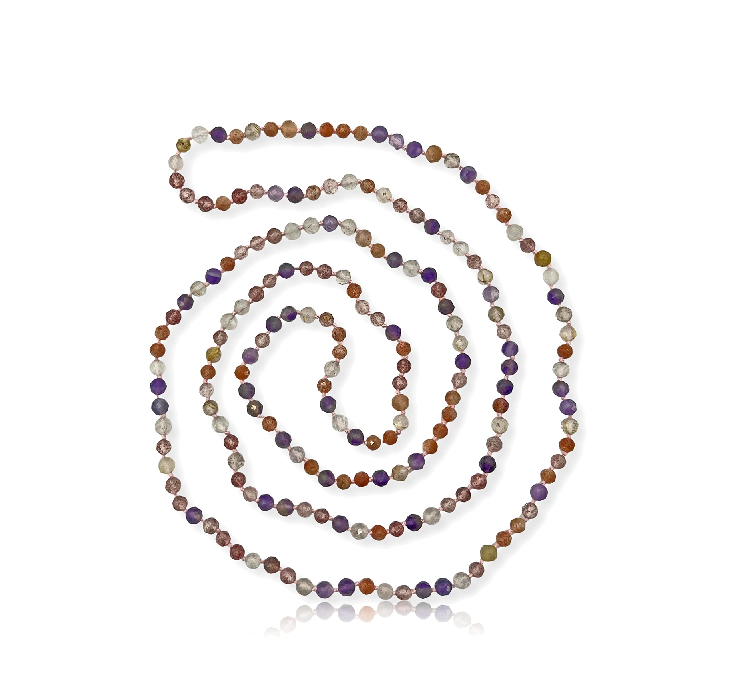 36-inch Opera Length 3.5-5MM Micro-cut Petite Size Semi-precious Stone Dainty Light Weight Mala Chakra Infinity Slip-on Style Beaded Necklace or Wrap Bracelet for Women.