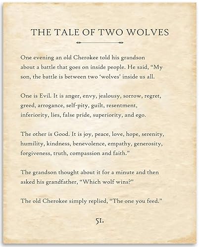 The Tale of Two Wolves Cherokee Poster - 11x14 Unframed Native American Book Page Print - Great Motivational and Inspirational Gift for Home and disponible en Yaxa Colombia