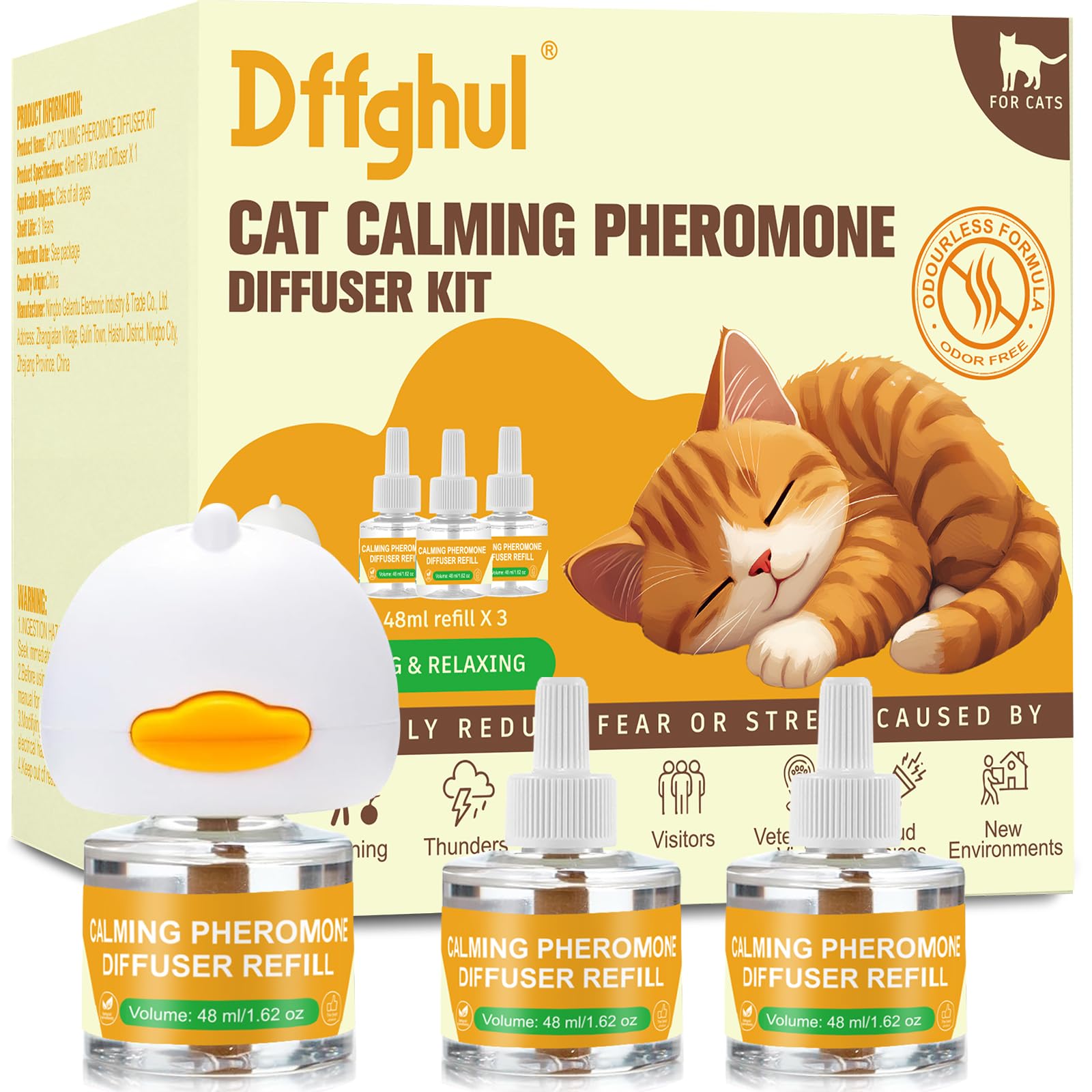 Diffuseur de phéromones apaisantes pour chats, soulage l'anxiété et le stress, diffuseur apaisant pour chats 3 recharges, réduit les combats et les griffures (3)