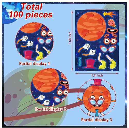 Miniatura 5 de 27 hojas de calcomanías espaciales para hacer tu propio planeta, fáciles de despegar y pegar, calcomanías de espacio exterior para niños, 9 planetas