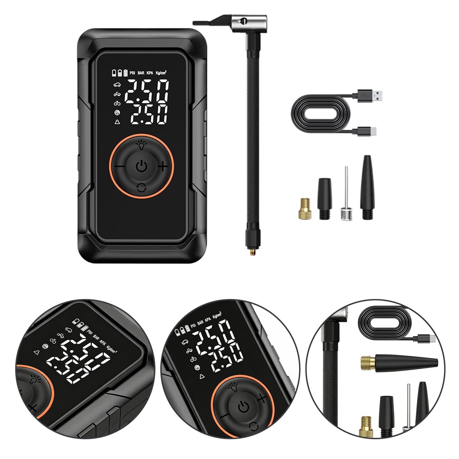 Inflador de neumáticos portátil para coche, luz LED, apagado automático eléctrico inteligente | Bomba de bola infladora portátil para motocicleta, SUV, camión, RV, remolque, cuatrimoto, scooter, pelota