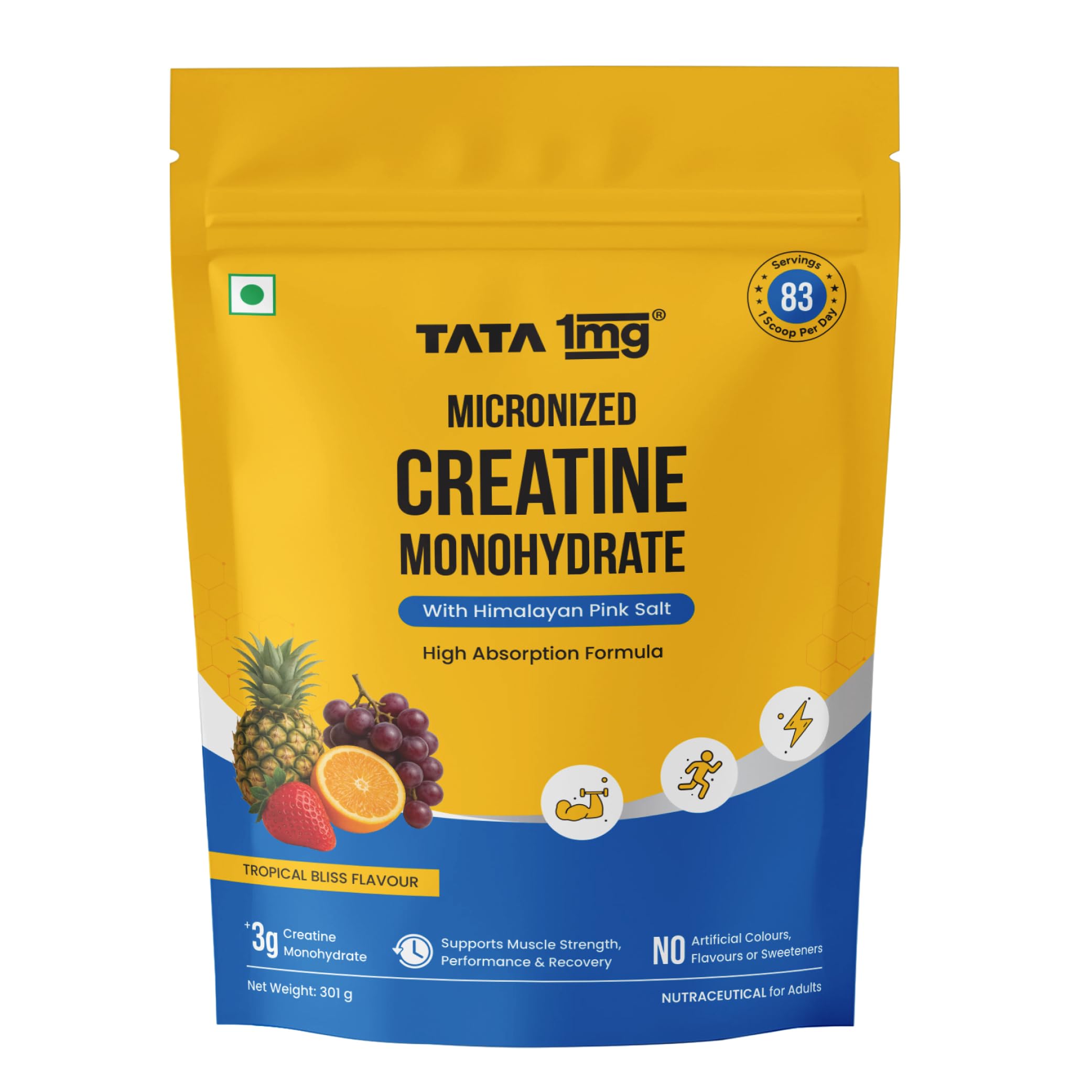 Tata 1mg Micronized Creatine Monohydrate | 83 Servings| 3g Creatine + Himalayan Pink Salt | High Absorption | Supports Muscle Strength, Performance & Recovery | Tropical Bliss Flavor | 301g-image-14