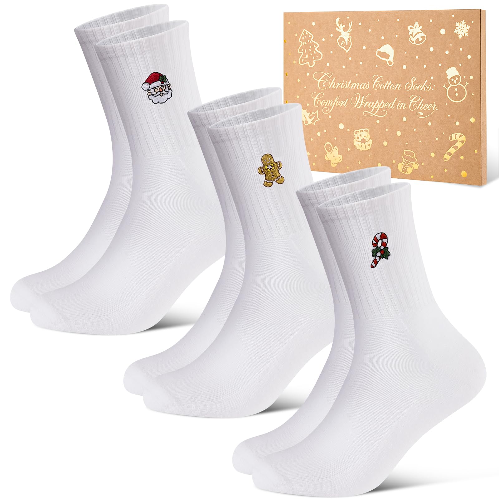 Effeet Weihnachtssocken, Baumwoll-Tennissocken, mit lustigen Stickereien | 18 festliche Stickerei-Motive für Damen & Herren, weich und bequem, ideal als lustige Socken für Alltag und Weihnachten.