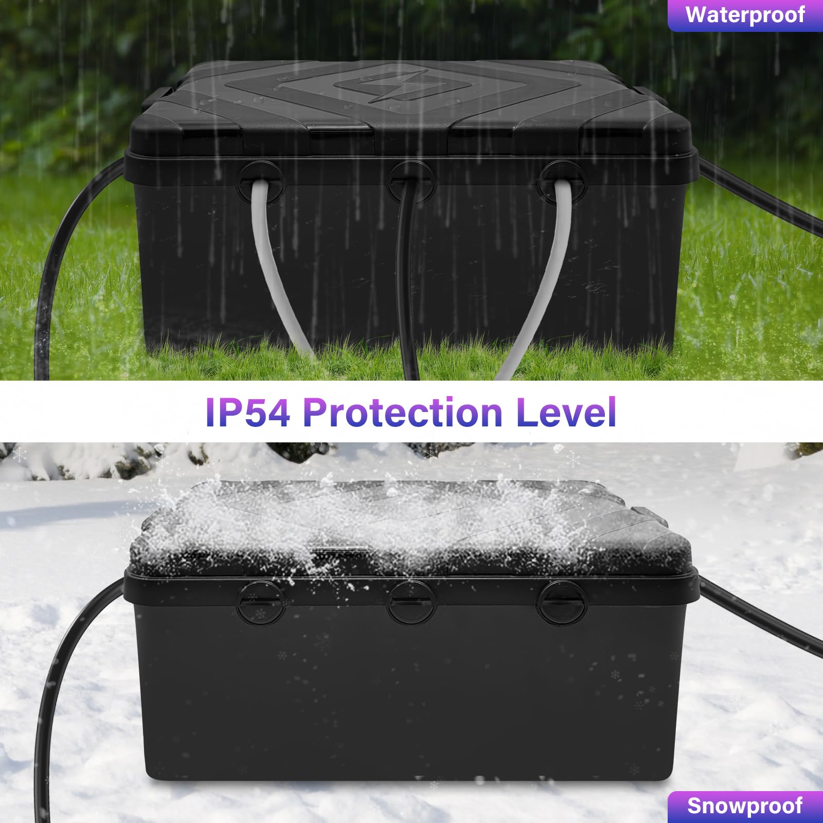 Boîte de câble étanche, Protection Prise Electrique Exterieure Etanche IP54, avec 7 trous, boîte électrique résistante aux intempéries, pour protéger les prises extérieures et interrupteurs