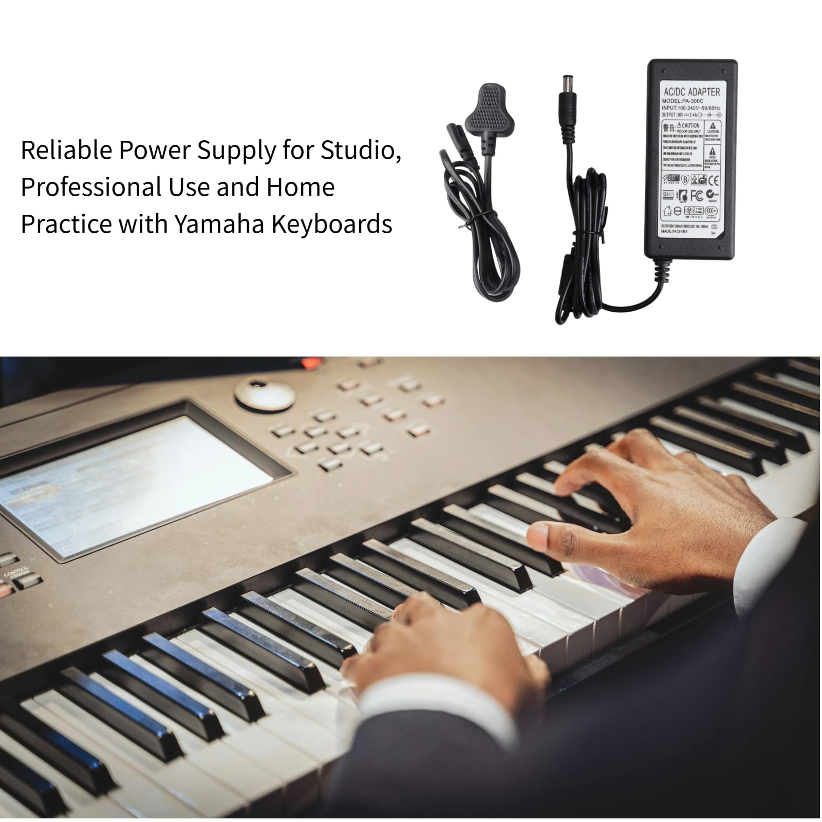 Adaptador Alimentación Cargador 16V 2,4A Recambio Compatible con Yamaha PA-300 PA-300B PA-300C PA-301, Teclado Piano PSR-S500 PSR-S700 PSR-S900 PSR-1000 PSR-1500 AW1600 Motif-Rack