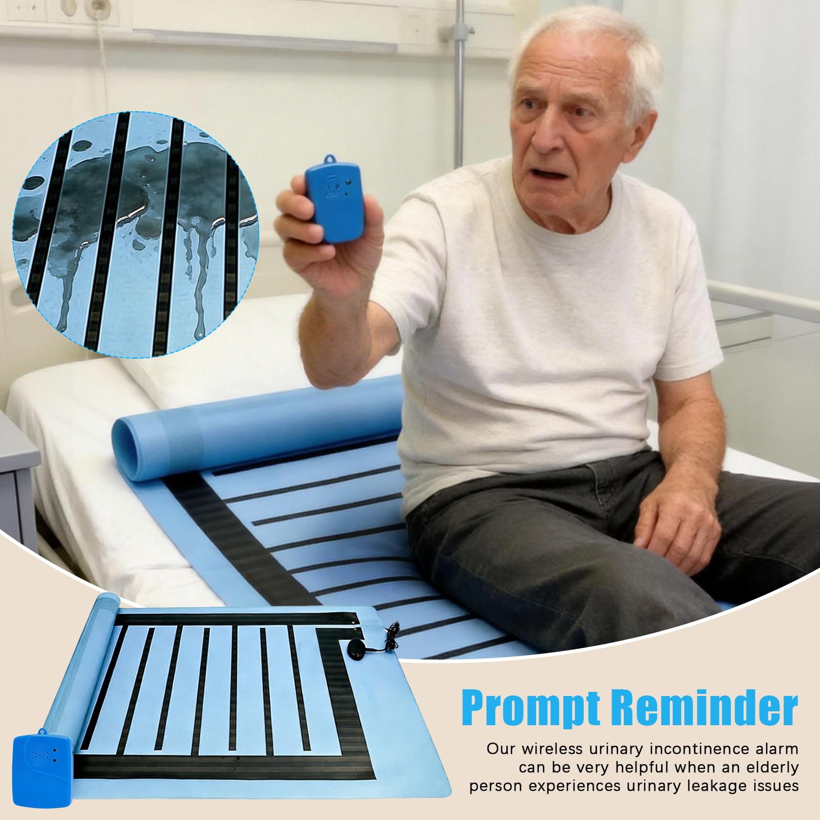 Allarme per Enuresi, 55 x 90 cm Allarme per L'enuresi Notturna per Anziani Incontinenti Promemoria per L'enuresi Notturna con Raggio di Rilevamento di 30 Metri L'addestramento al Vasino