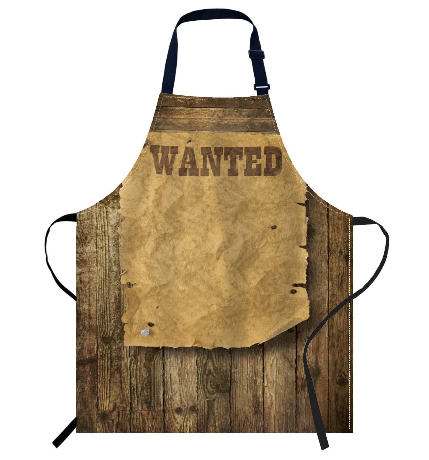 Smooffly Torn Wild West Wanted Apron,Adjustable Neck Bib Apron for Men Women,Suitable for Kitchen Cooking Waitress Chef Apron