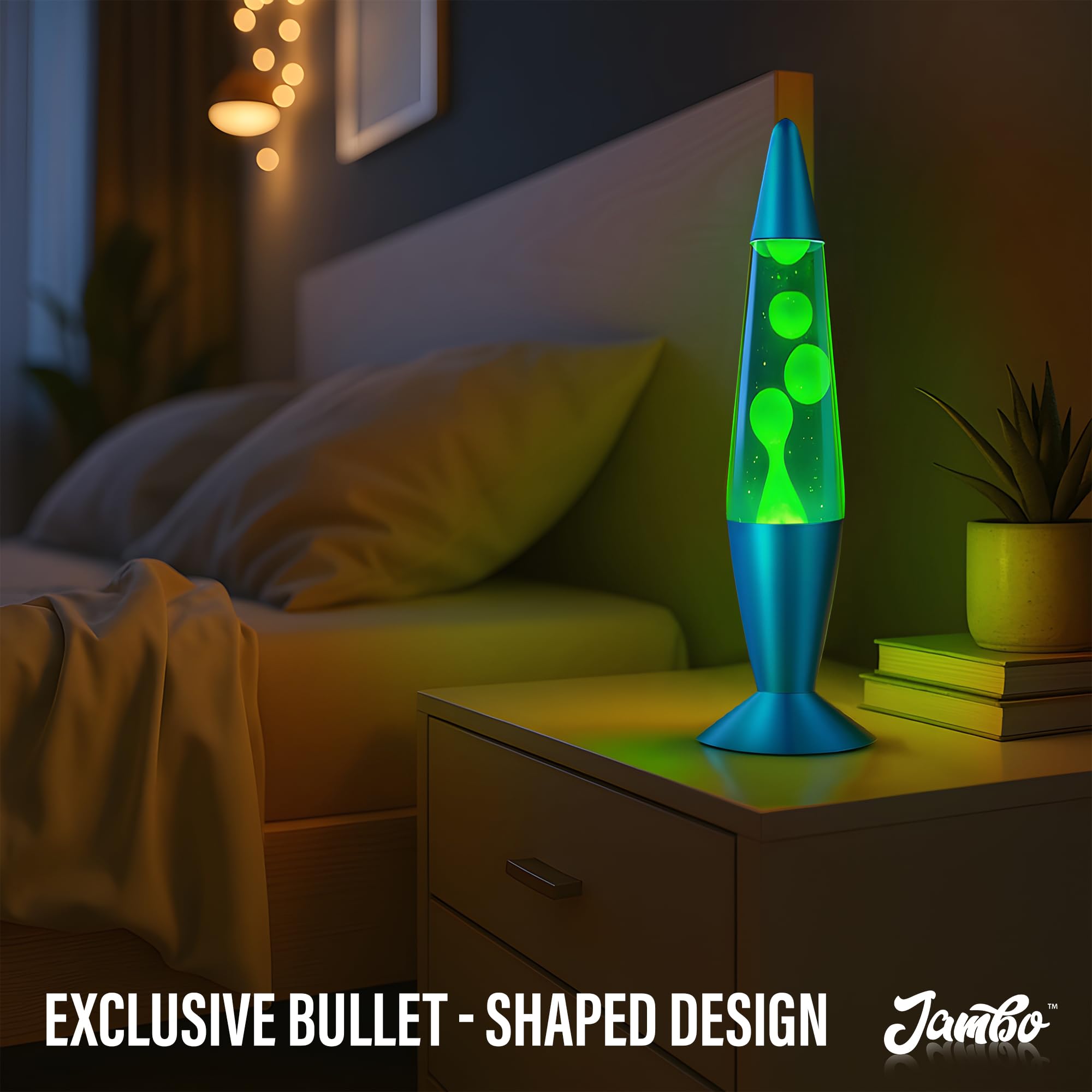 Jambo Hermosa lámpara de Movimiento líquido con Cera Que Fluye como Lava | Entretenimiento para Adultos, Adolescentes y niños (Base Azul, líquido Azul, Cera Amarilla, 16")