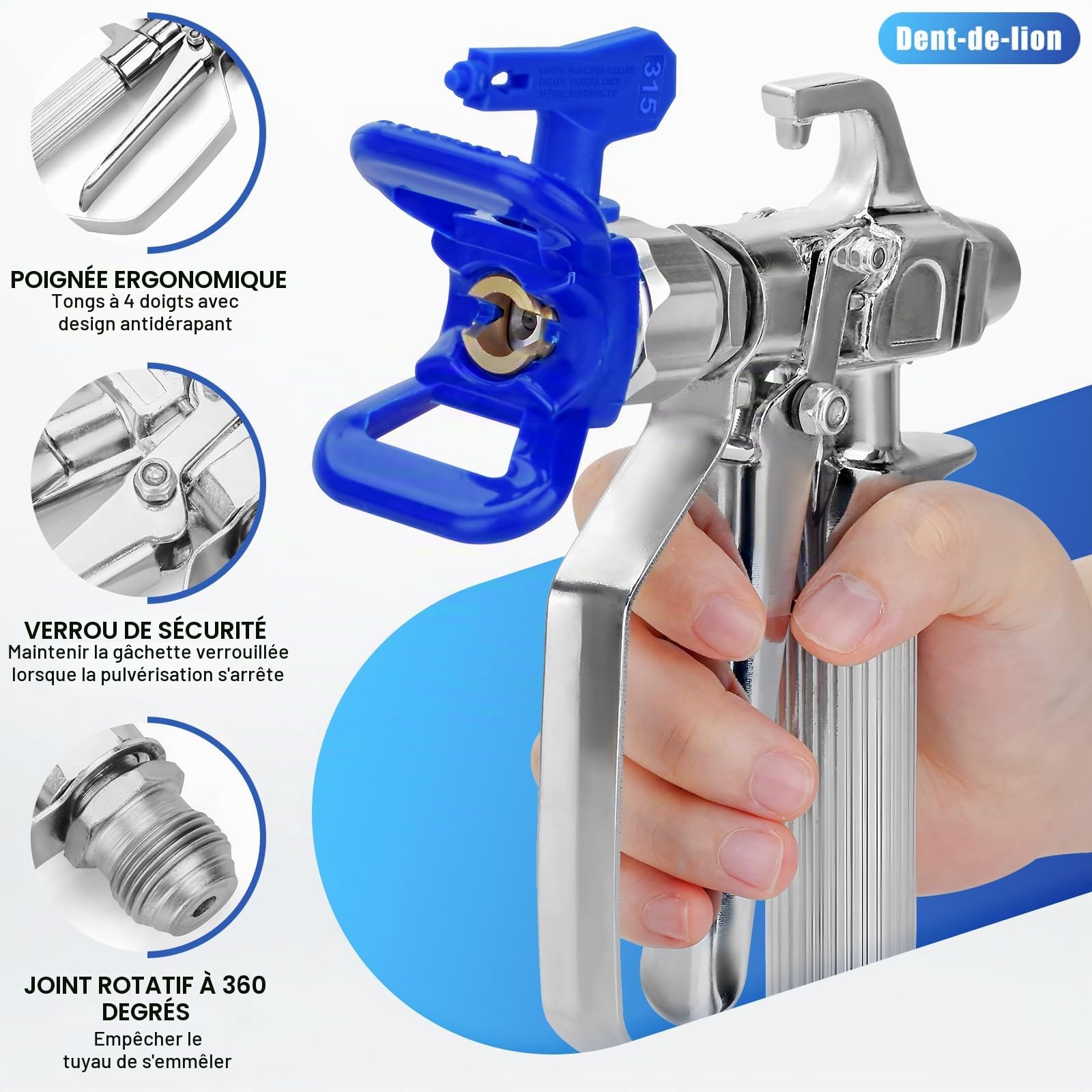 Kit de Pistolet a Peinture Airless,avec 5 Buse de Pulvérisation Airless, Buse Siège, Airless Peinture Pistolet Tige De Rallonge et Joints Rotatifs et 60 Mesh Éléments de Filtre et la Boîte