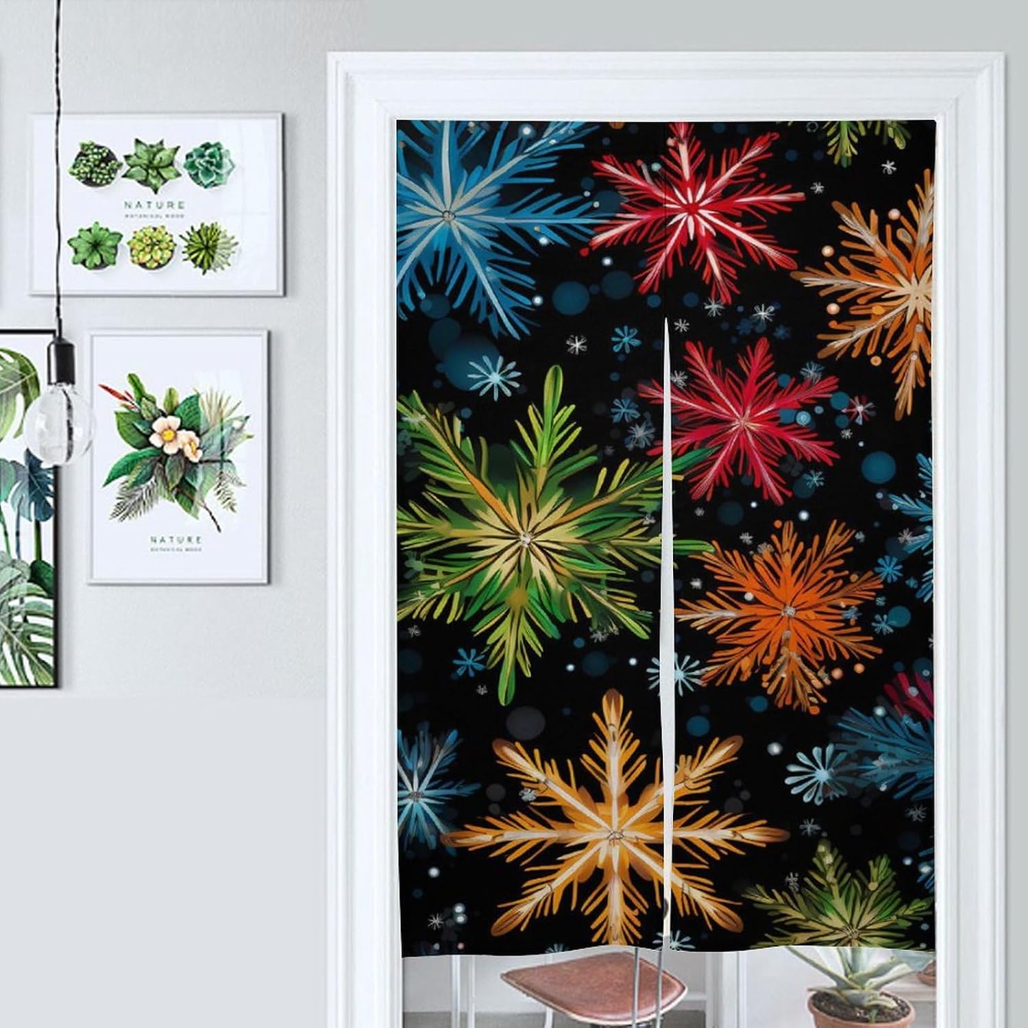Colorful Snowflakes Pattern Door Curtain Blackout Door Cover Curtains Door Screen for Home Accessories