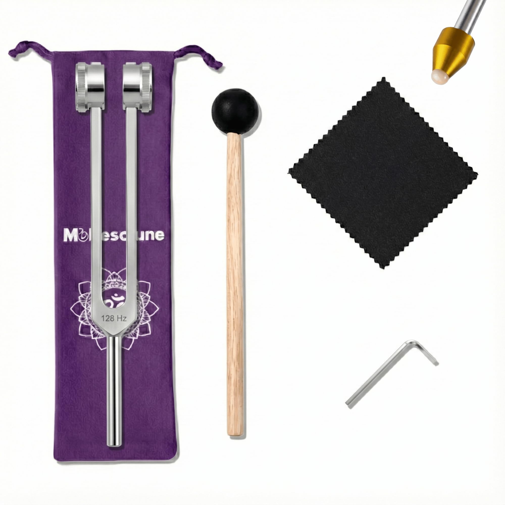 128 hz Weighted Tuning Fork for Healing with Massage Contact Tip Silver