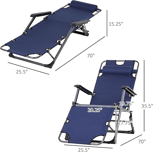 Miniatura 7 de Outsunny Tumbona plegable para exterior, silla de bronceado 2 en 1 con almohada y bolsillo, silla de piscina ajustable para playa, patio, césped,