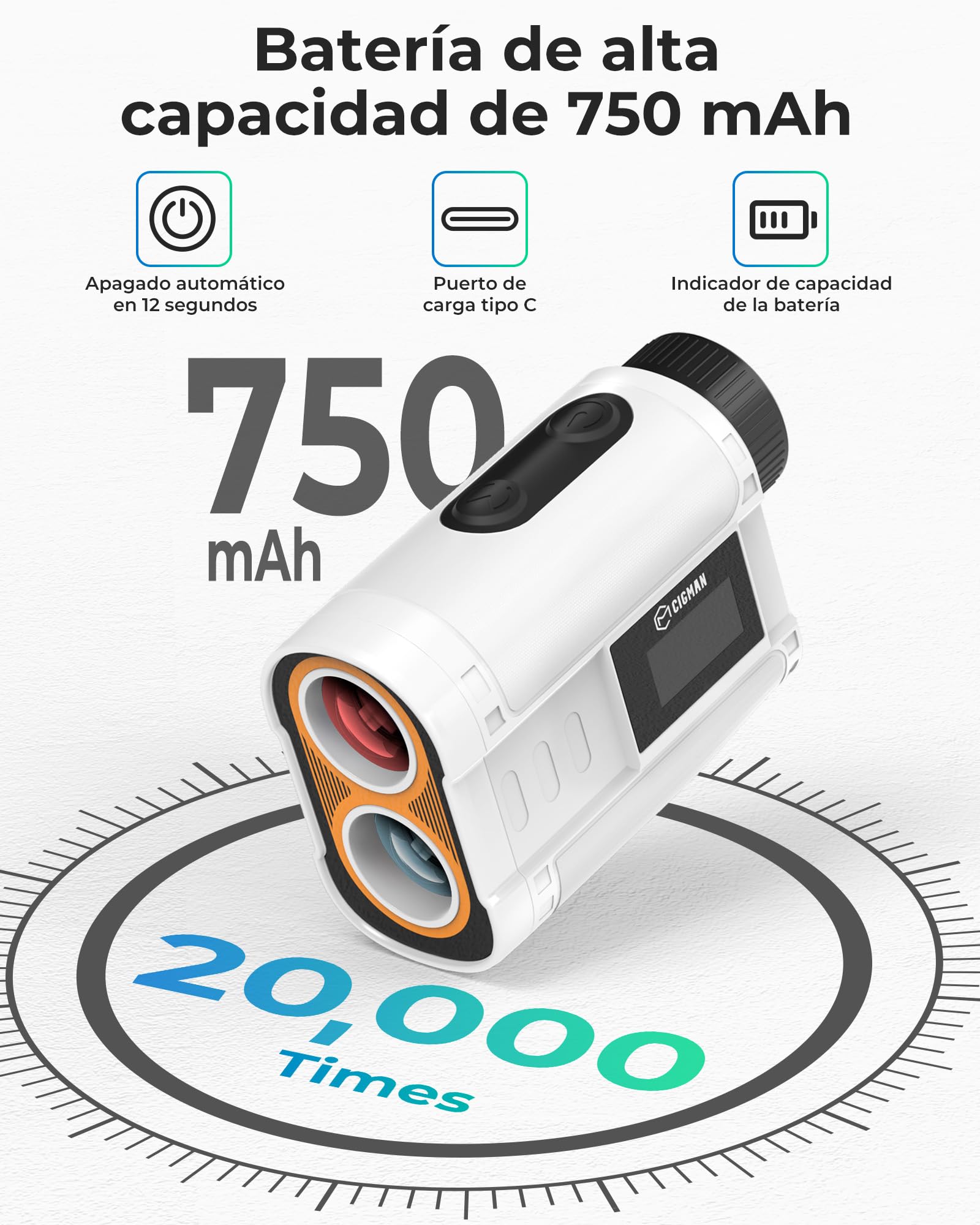 Telémetro de Golf CIGMAN, Pantalla Lateral Digital de 1000 m, compensación de Pendiente de ±1 m, preciso, Ocular de 25 mm, Recargable, telémetro láser Tipo C para Campos de Golf y competiciones.
