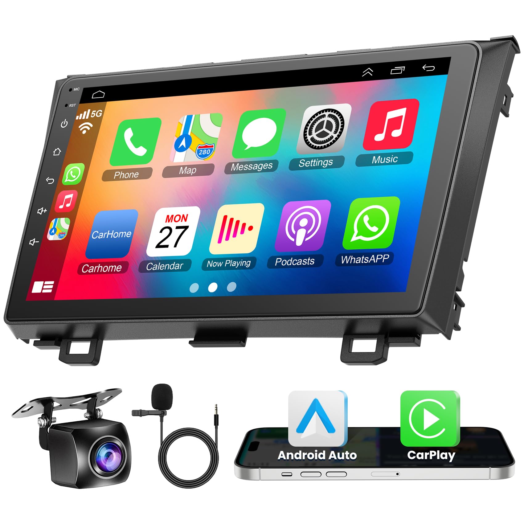 4G+64G Android 12 Car Radio for Honda CRV 2007-2011, 9'' Head Unit Stereo with WiFi/5G, Wireless CarPlay+Android Auto, GPS Navigation, Bluetooth5.2,