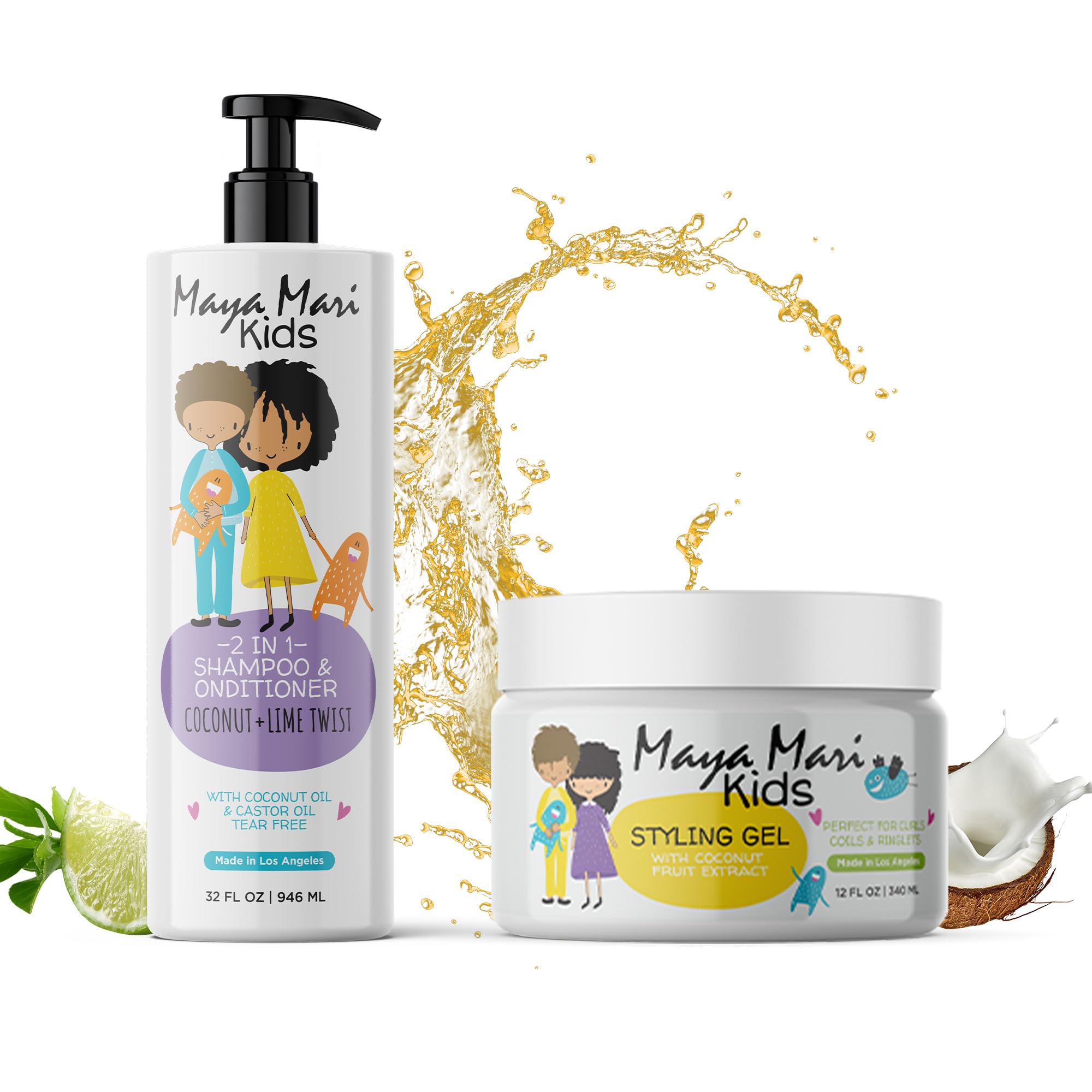 Maya Mari Kids 2in1 Shampoo + Conditioner with Tear-Free Formula and Bonus Hair Gel - Perfect for Kids Daily Hair Care Routines for both boys and
