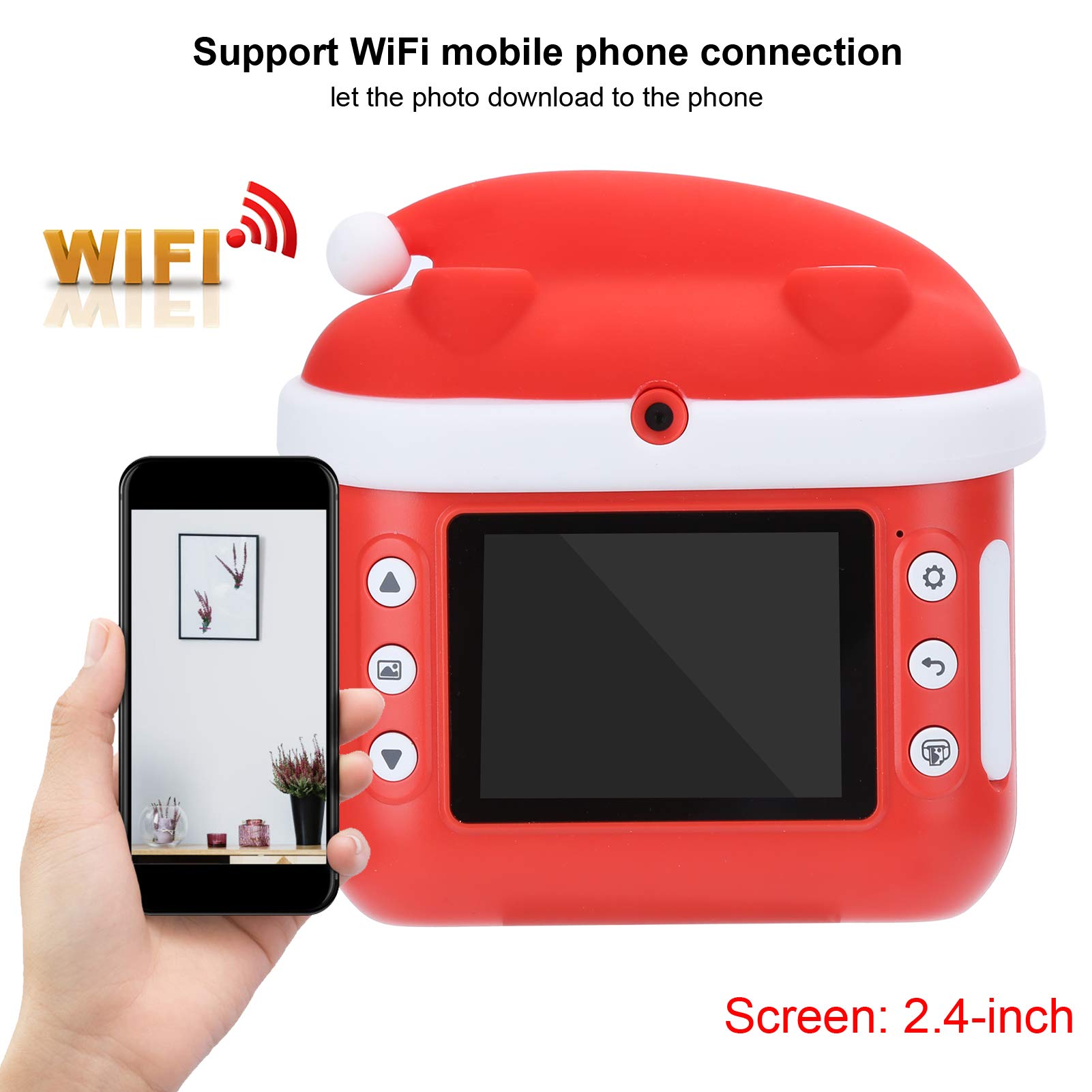 Ejoyous Cámara de Dibujos Animados ABS Cámara Digital para Niños con Pantalla IPS de 2,4 Pulgadas Cámaras Duales de 1200 W Impresión Instantánea Grabación de Video WiFi Portátil para Niños Viajes