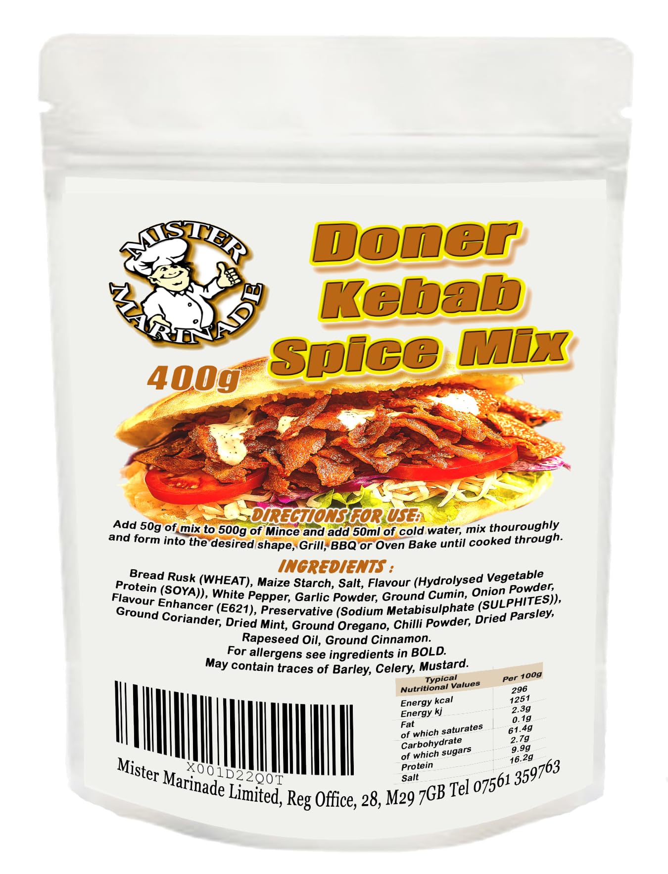 MISTER MARINADE Fakeaway Night In Doner Kebab Seasoning Spice Mix (400g)