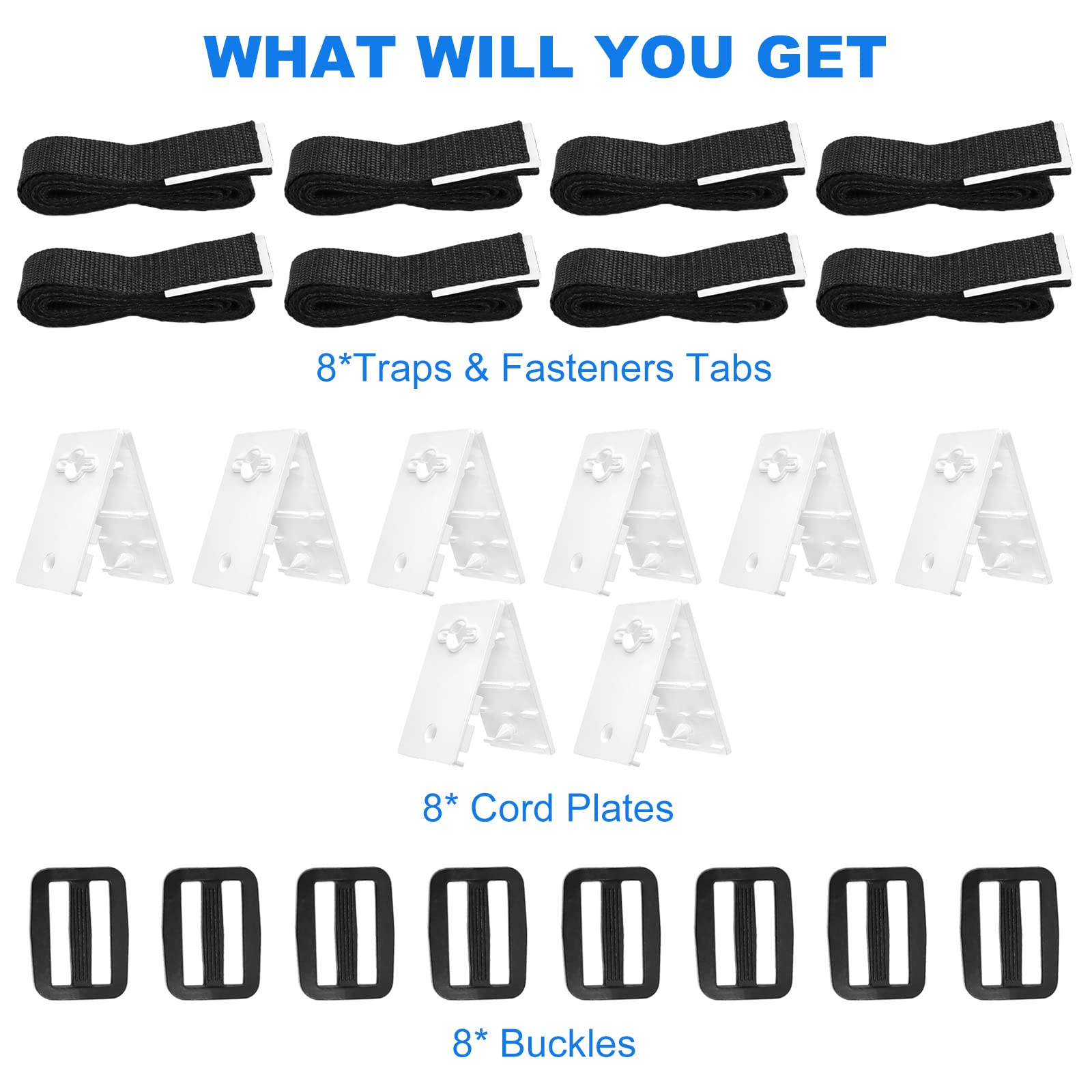 S-Union Kit de Fijación para Carrete de Cubierta Solar,Kit de Correas de Manta Solar para Piscina Universal enterrada Que Incluye 8 Correas de Nailon con lengüetas, 8 Placas de cordón, 8 Hebillas