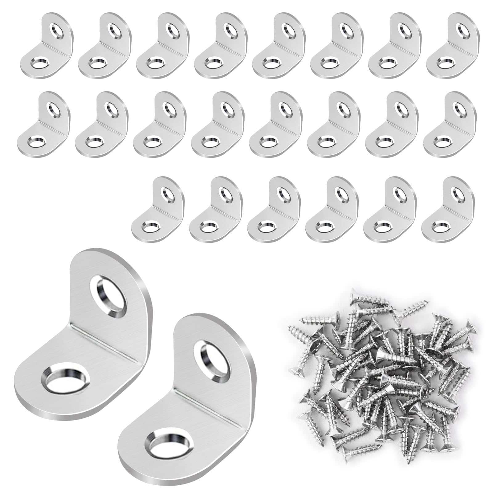 FuncHardwa 24 PCS Angle Brackets with 48 Screws, 20x20mm L Brackets for Wood, 304 Corner Bracket for Wood Furniture Fixation