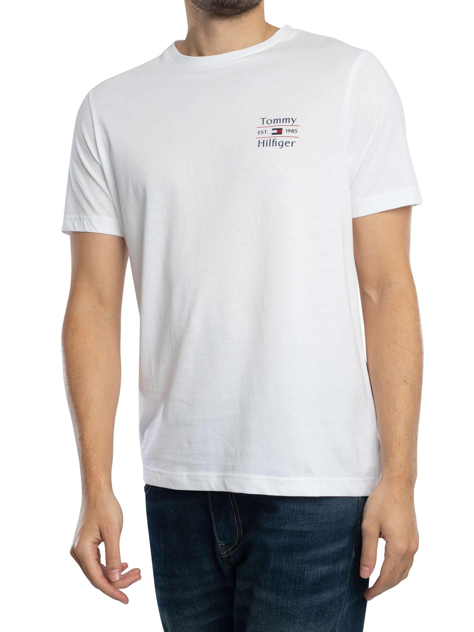 Tommy Hilfiger Men’s Short Sleeve Round Neck Stack T-Shirt, White (White), XS