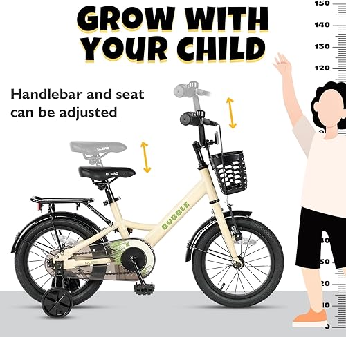 Miniatura 6 de Glerc Little Miss - Bicicleta para niñas de 12 a 20 pulgadas para niñas de 2 a 8 años, estilo retro vintage, con ruedas de entrenamiento y campana